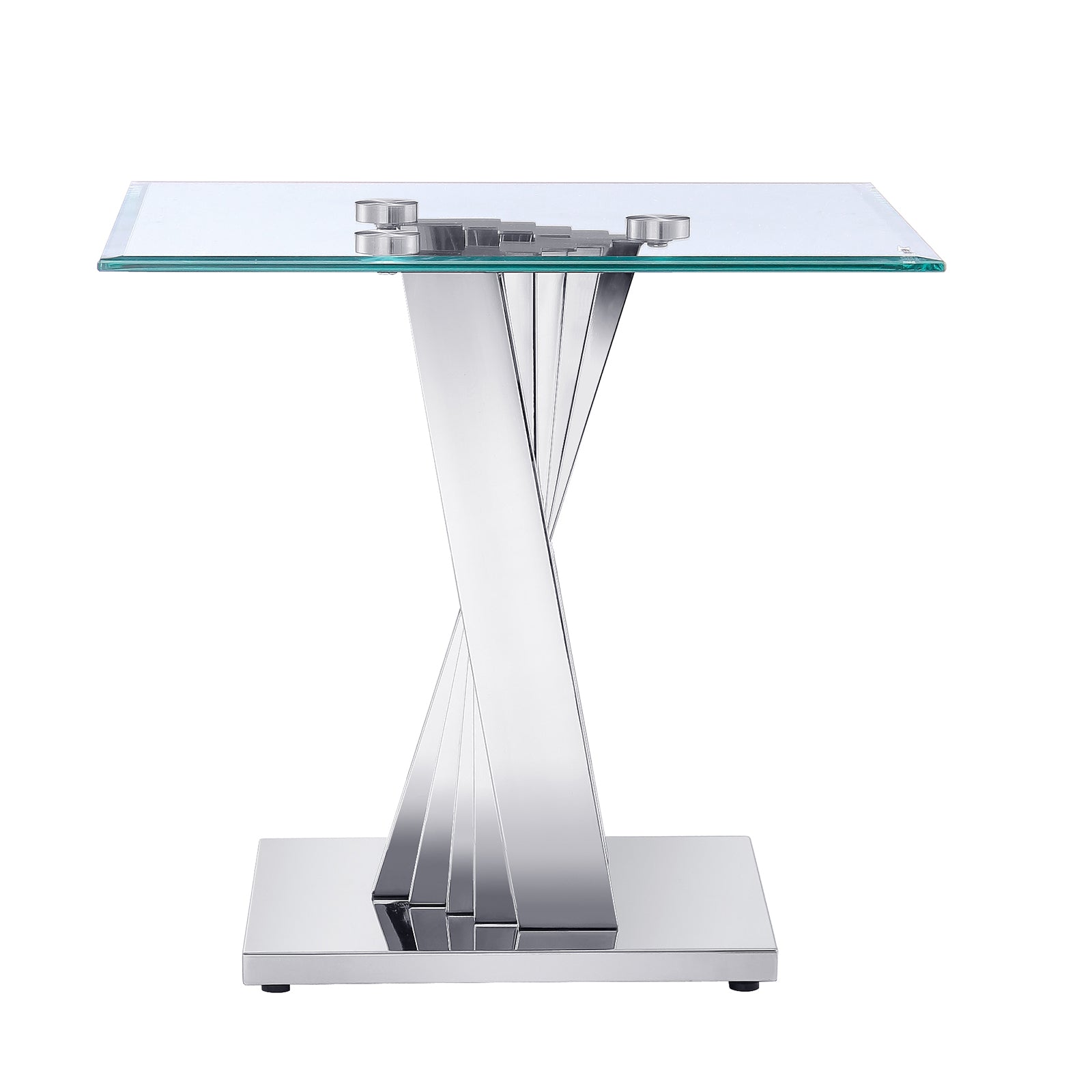 Silver Glass living room table set | Metal Scalloped Legs | L220
