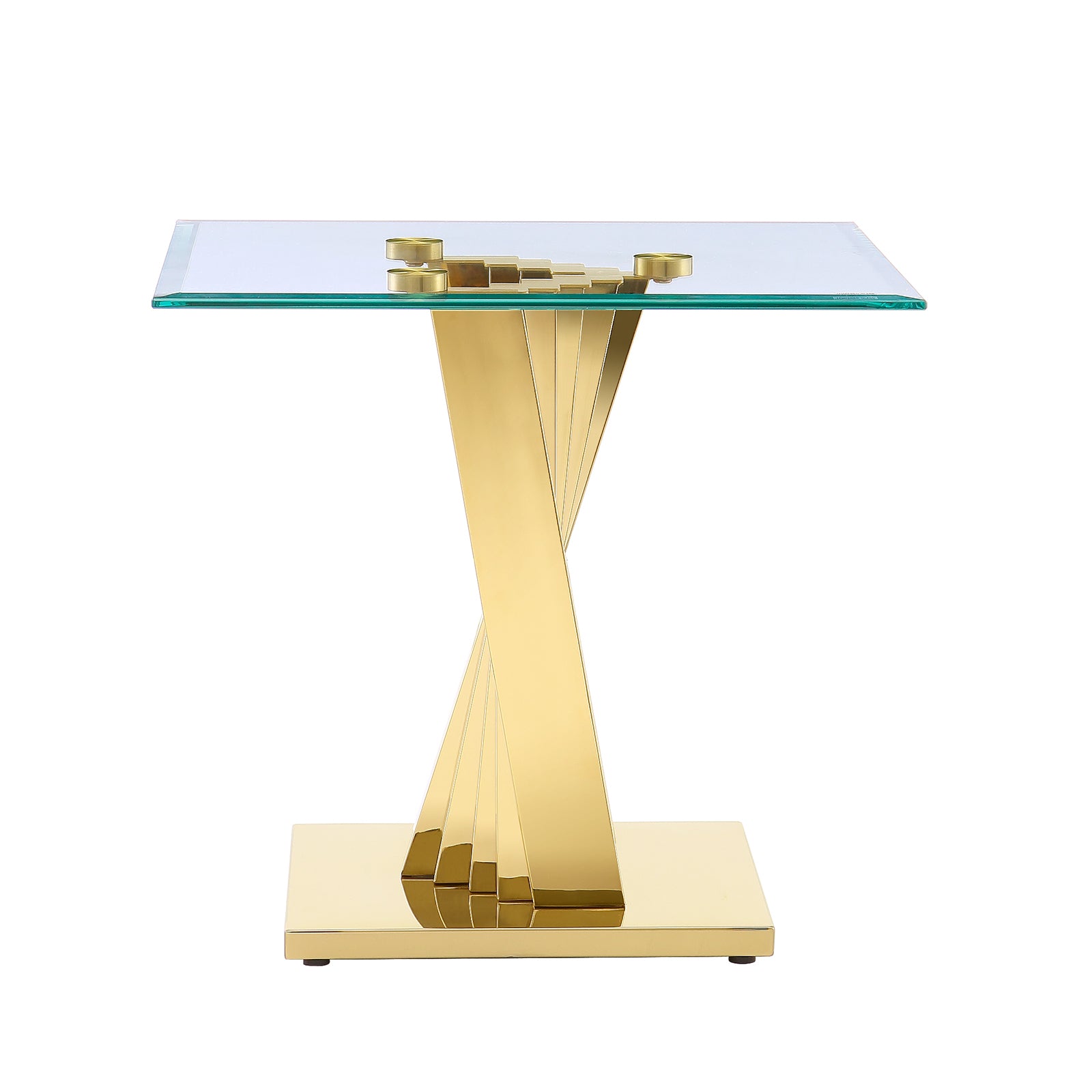 Glass End Table with Gold Polished Metal Scalloped Legs | E413