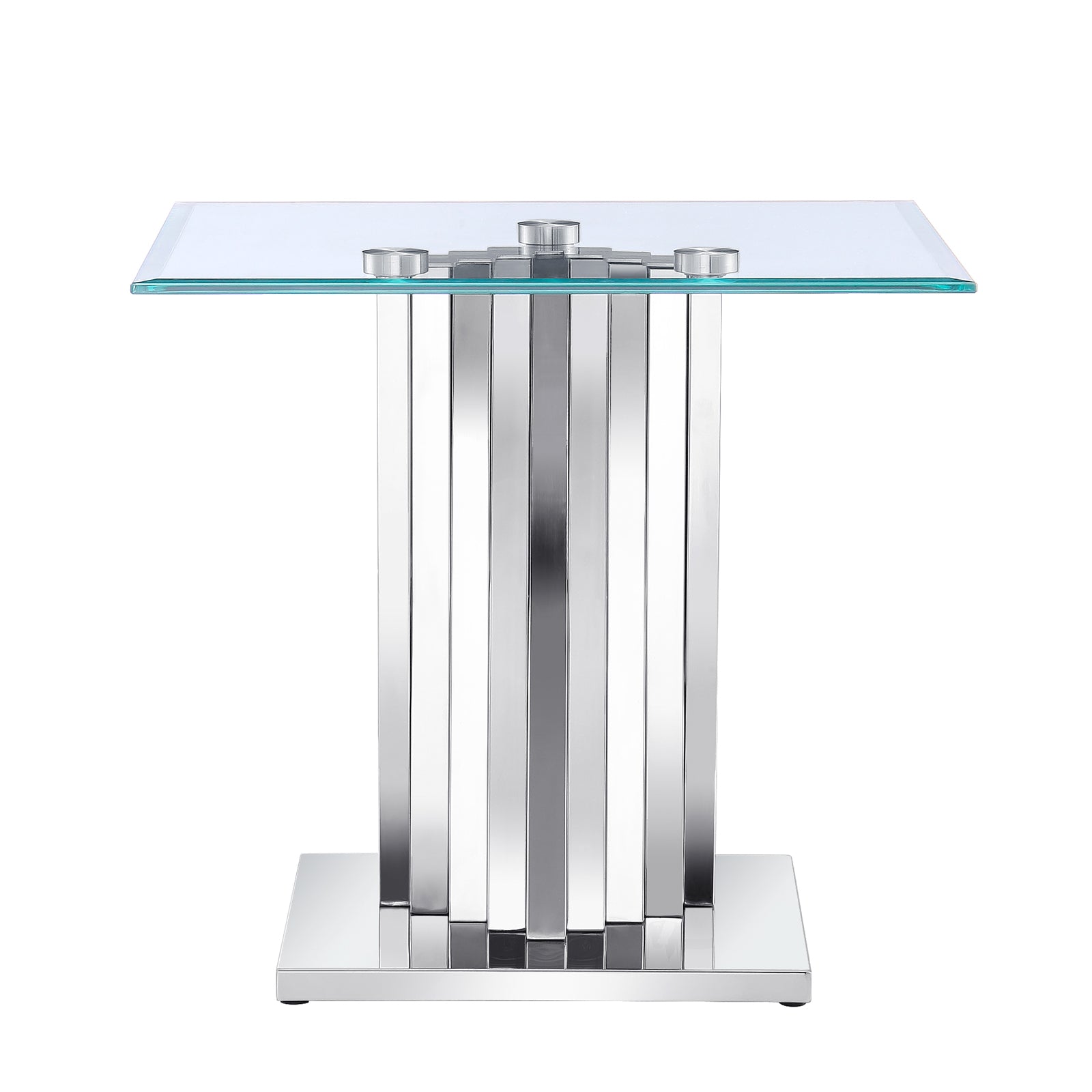 Glass End Table with Silver Polished Metal Scalloped Legs | E412
