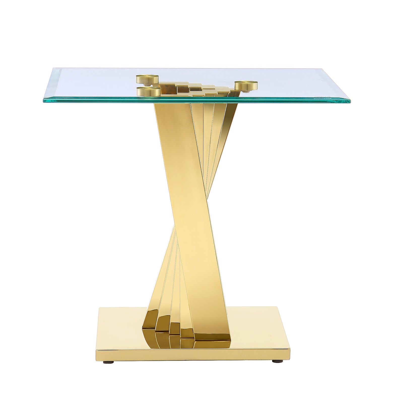 Gold Glass living room table set | Metal Scalloped Legs | L219