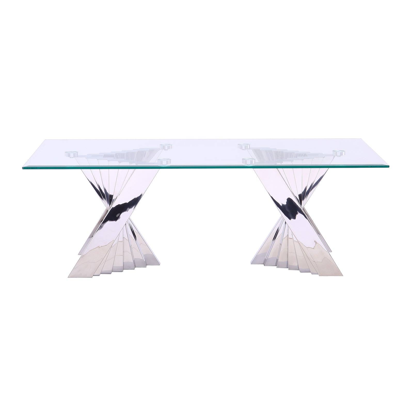 Silver Glass living room table set | Metal Scalloped Legs | L220