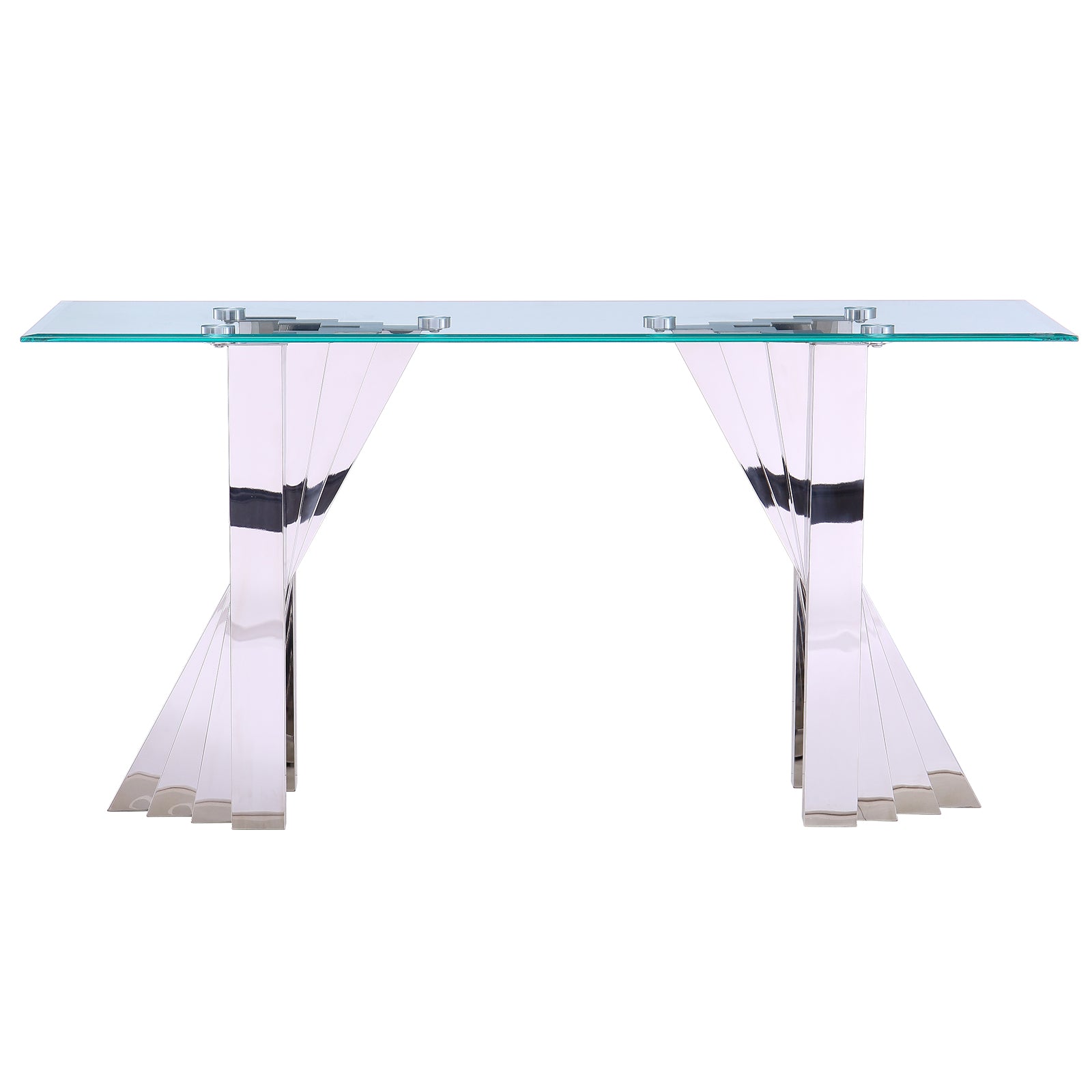 Silver Glass living room table set | Metal Scalloped Legs | L220