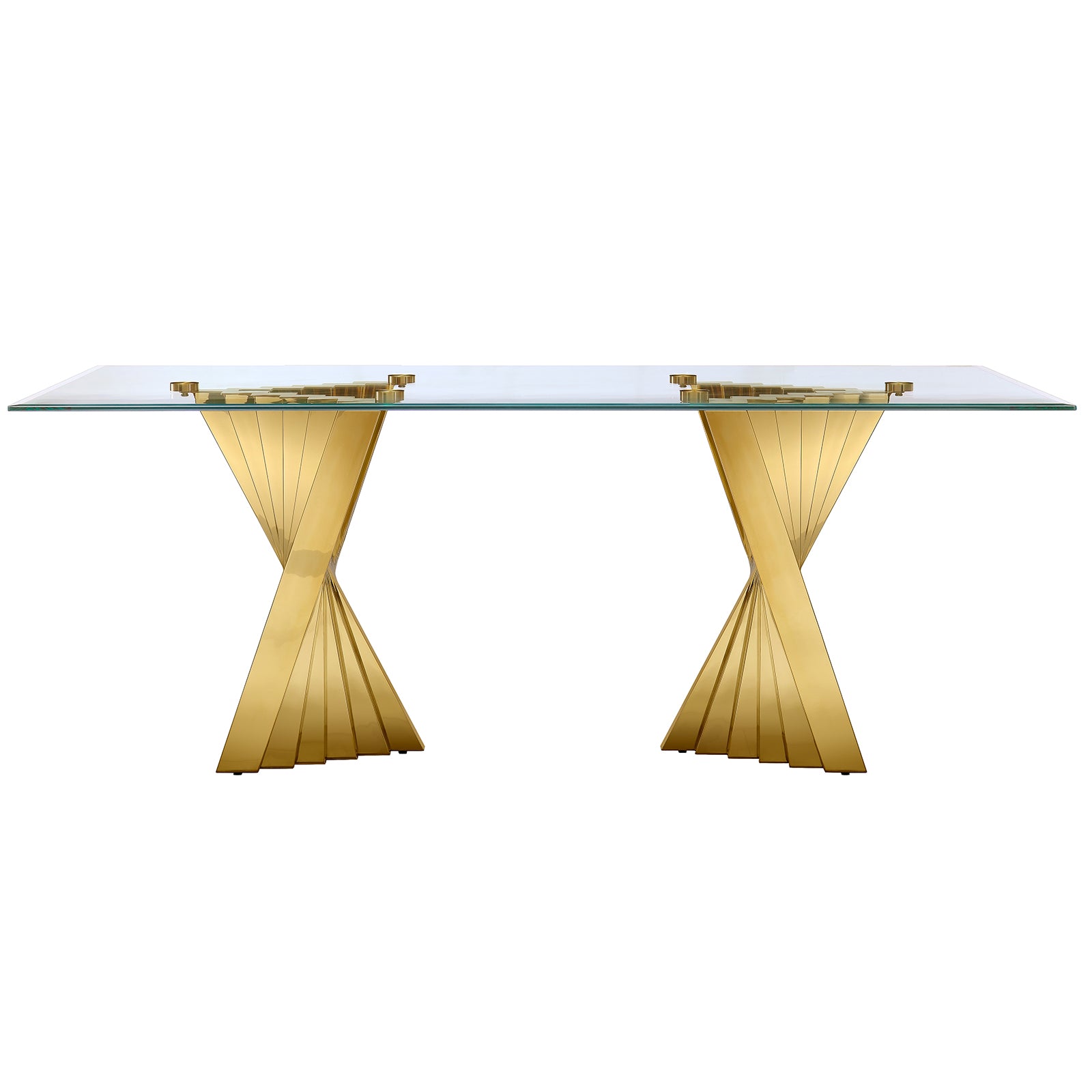 Glass Dining Table| 78’‘ Glass top | Gold Metal Fan-shaped legs | T215