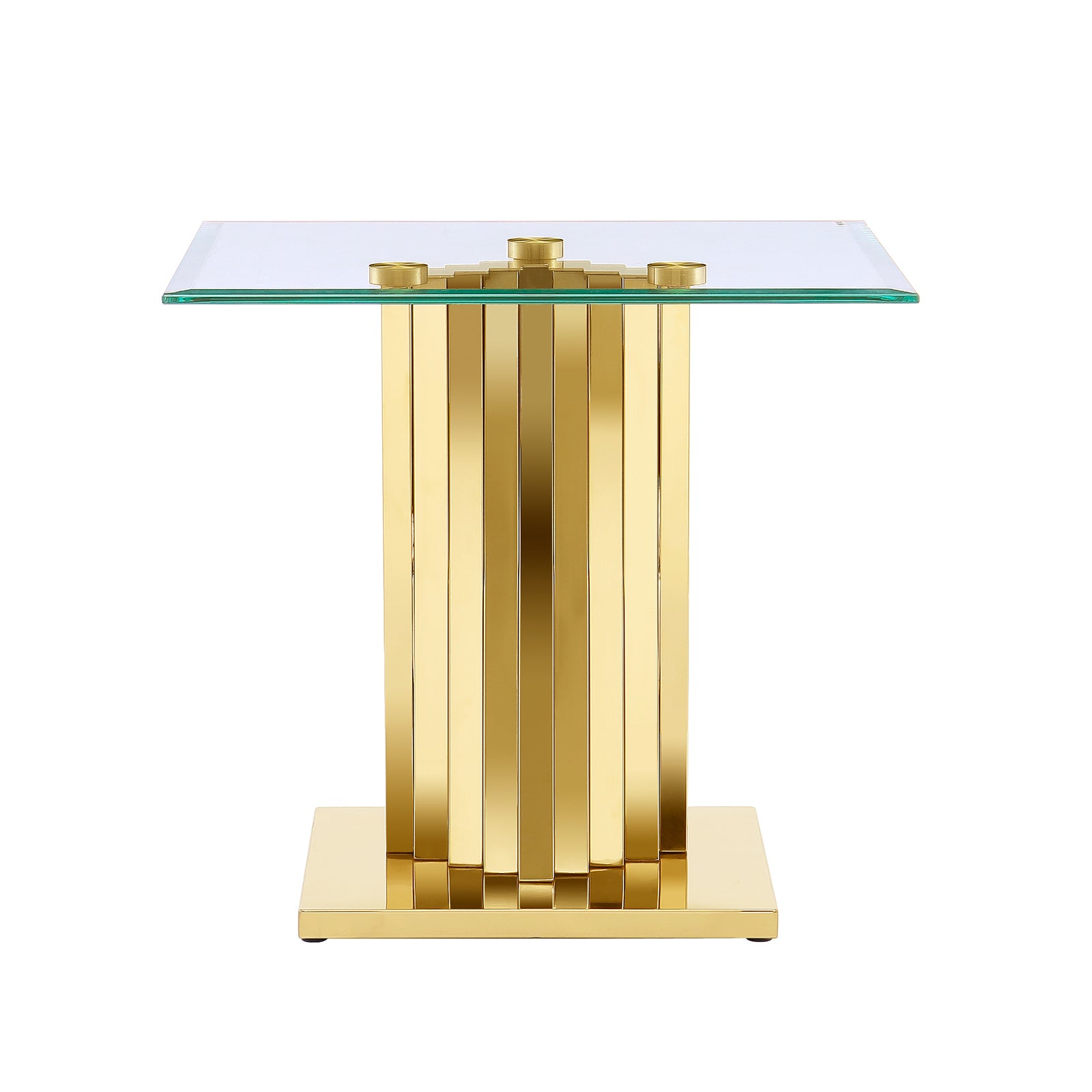 Glass End Table with Gold Polished Metal Scalloped Legs | E413