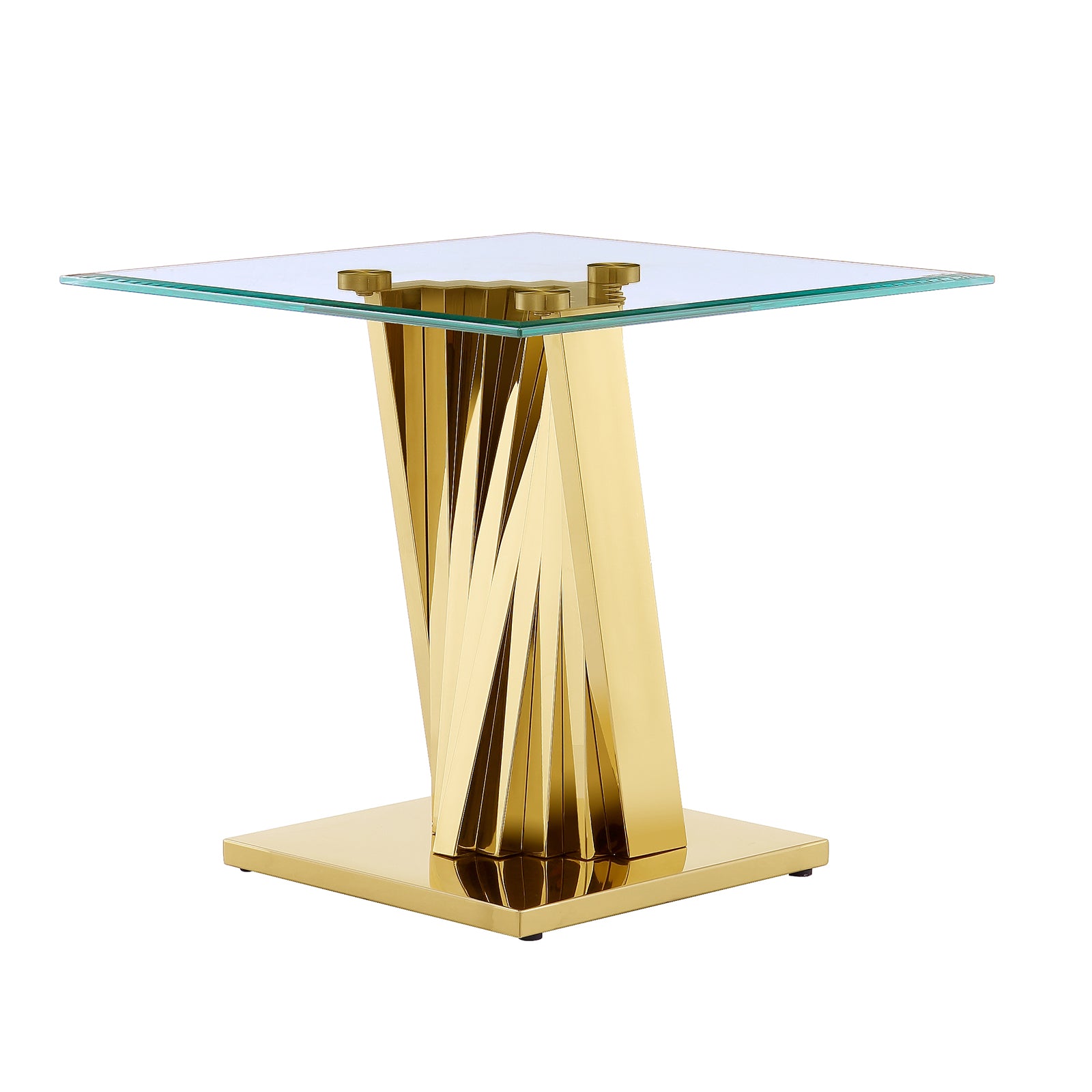 Glass End Table with Gold Polished Metal Scalloped Legs | E413