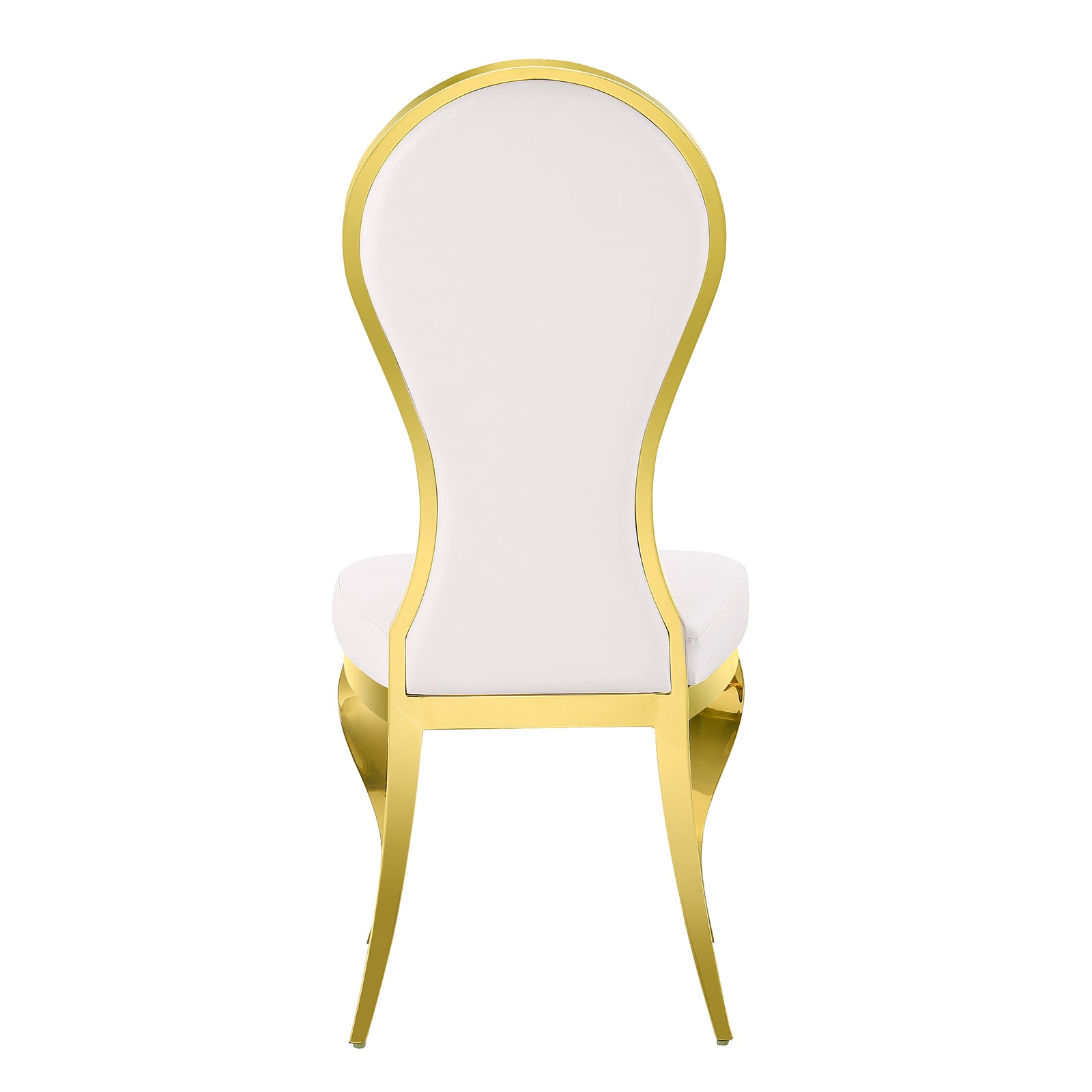White leather Dining Chairs | Oval-shaped back | Gold metal legs| C144