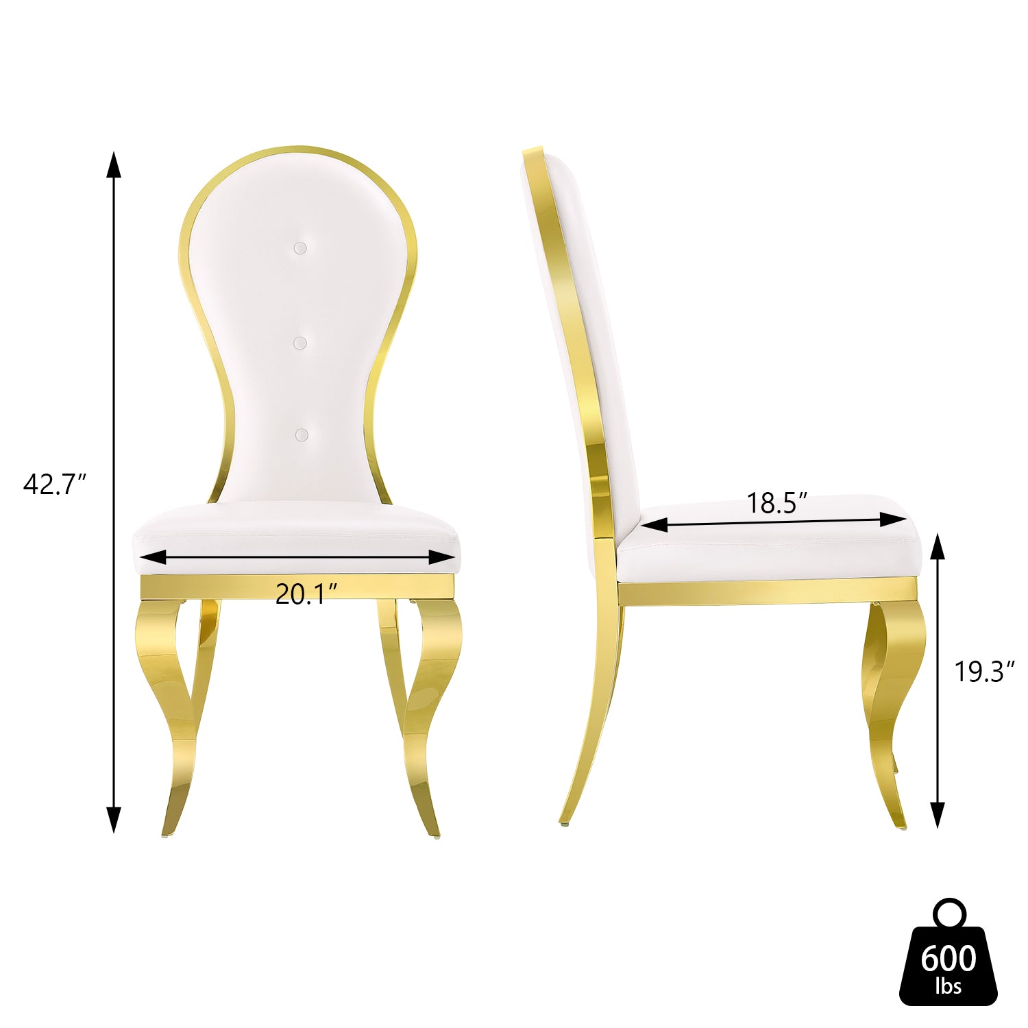 White leather Dining Chairs | Oval-shaped back | Gold metal legs| C144