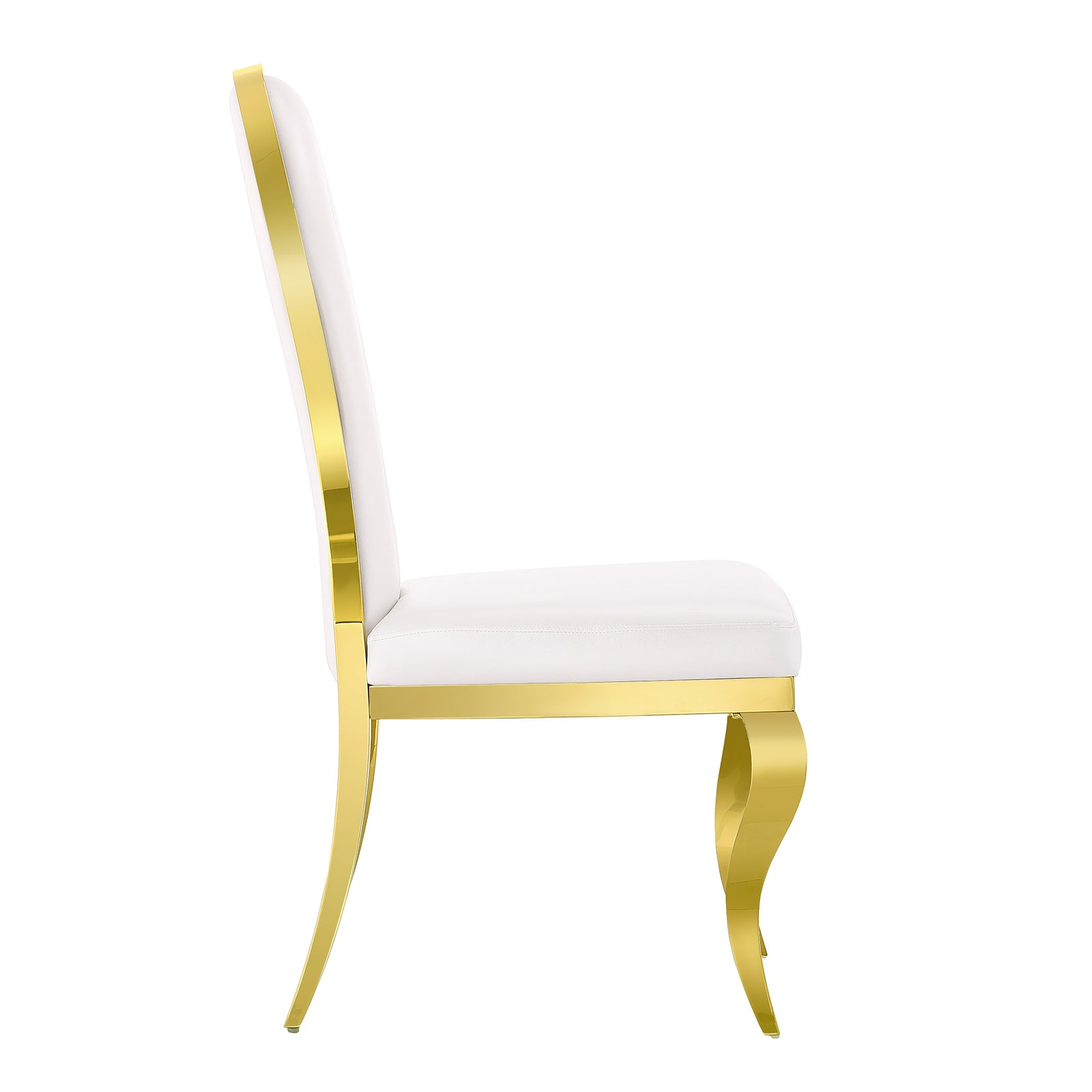 White leather Dining Chairs | Oval-shaped back | Gold metal legs| C144