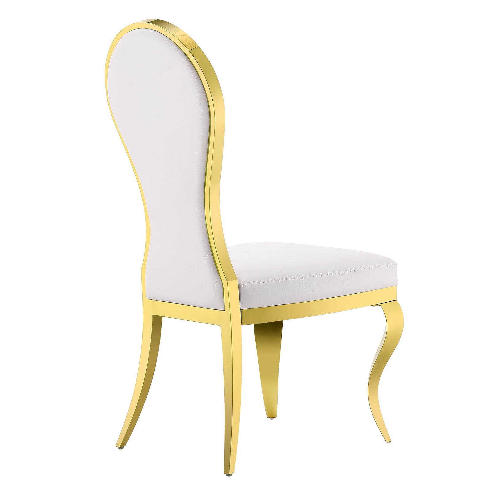 White leather Dining Chairs | Oval-shaped back | Gold metal legs| C144