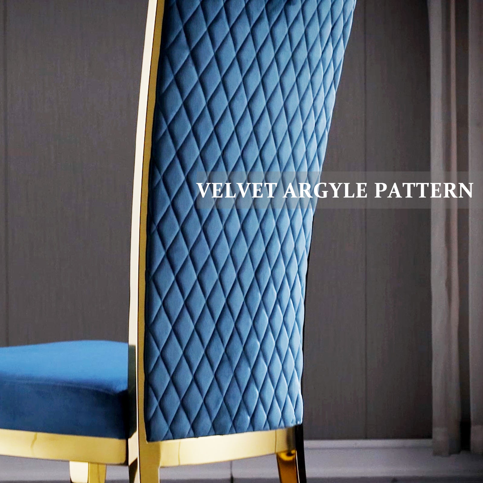 Blue velvet Dining Chairs | Hand-stitched diamond High Back | C151