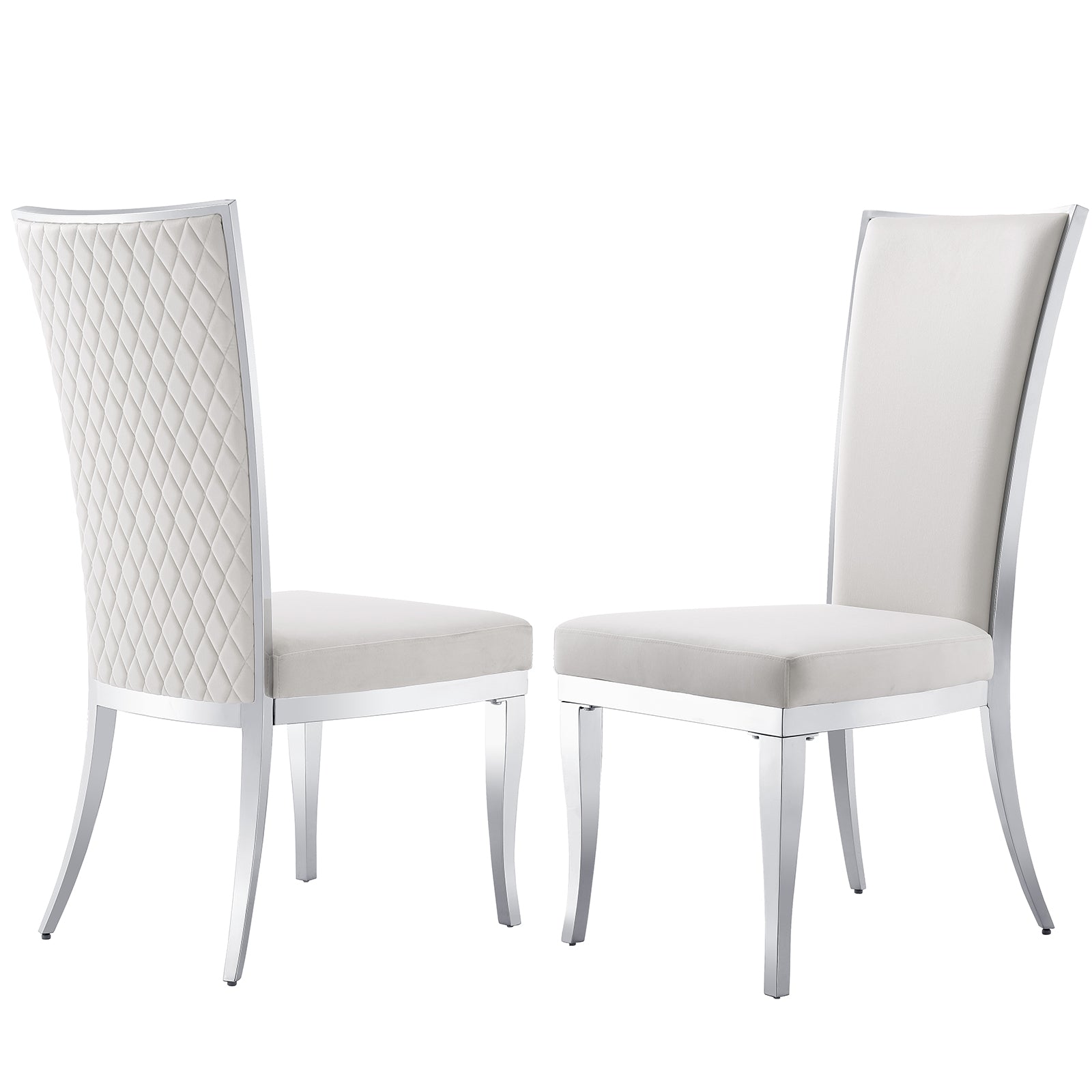 White velvet Dining Chairs | Hand-stitched diamond High Back | C153