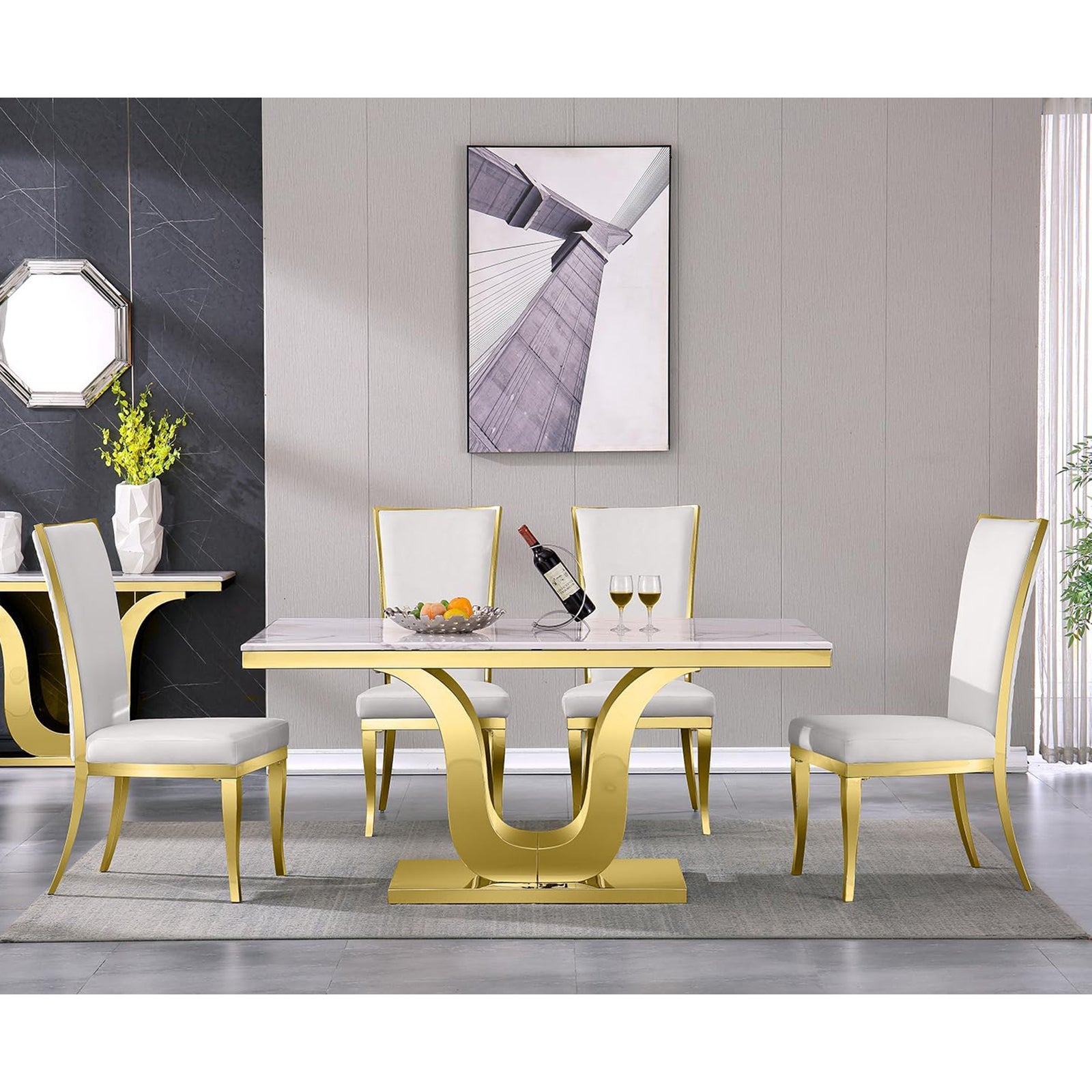 White Leather Dining Chairs | Hand-stitched diamond High Back | C152