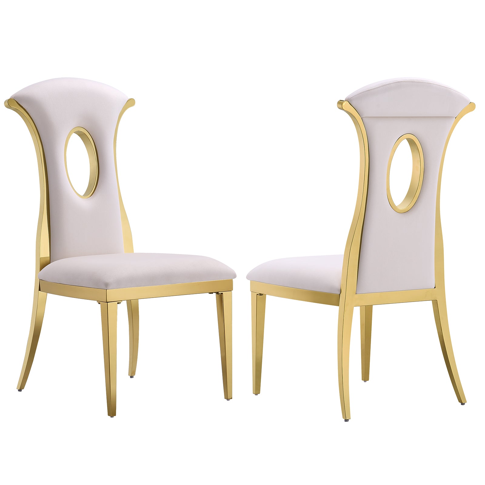 AUZ White Gold dining chairs | High Back Dining Room Chairs Set of 2| Gold metal legs | C173