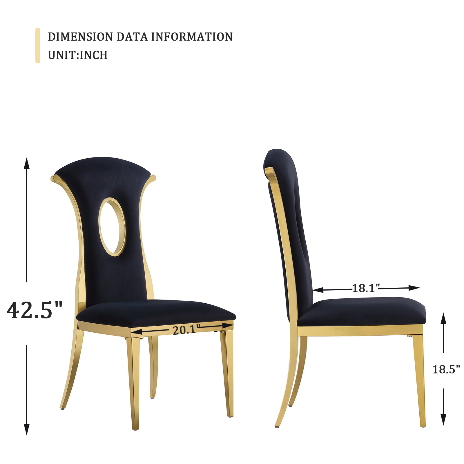 Black Gold dining chairs | High Back | Gold metal legs | C174