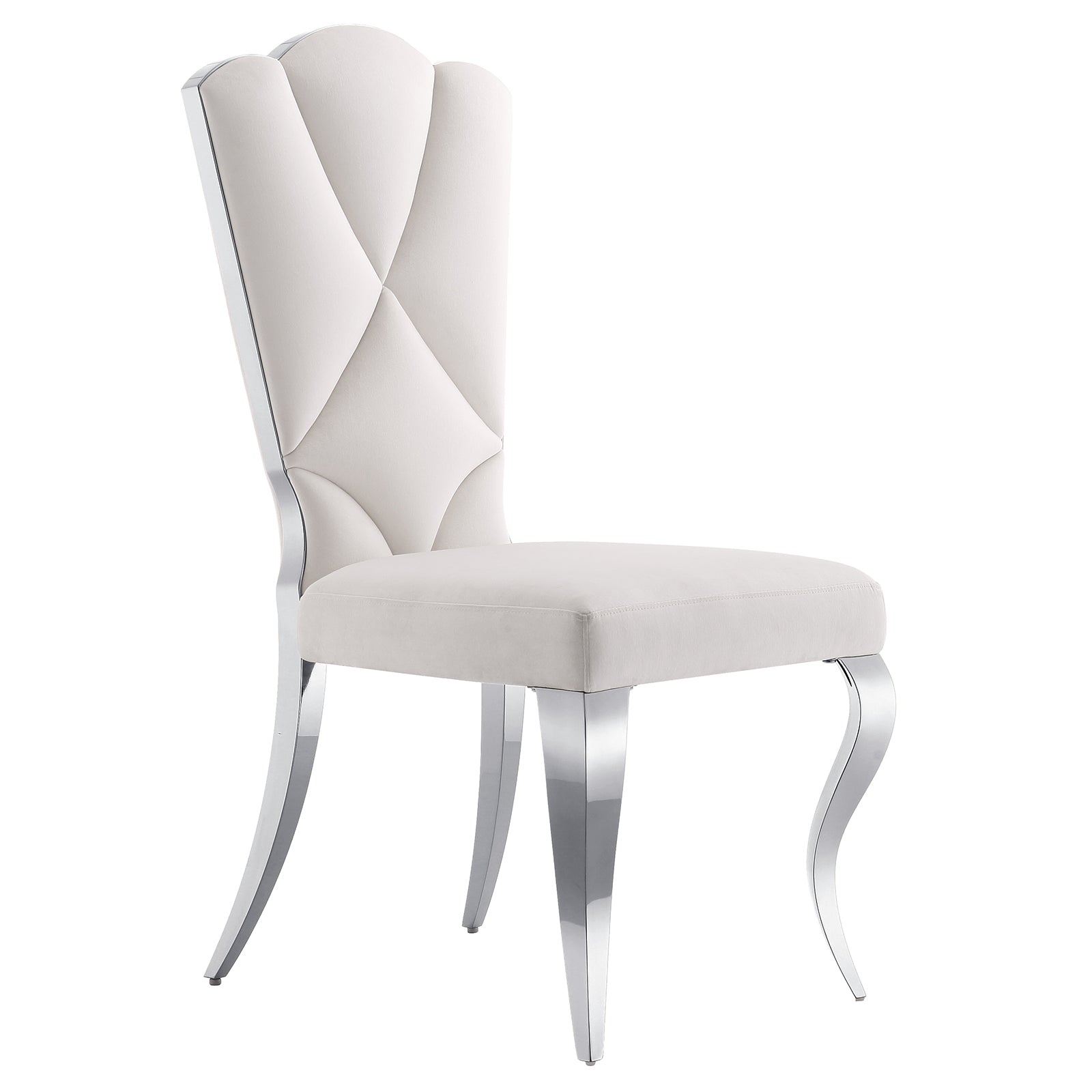 White velvet dining chairs | Cloud backrest design | Silver Metal legs | C141
