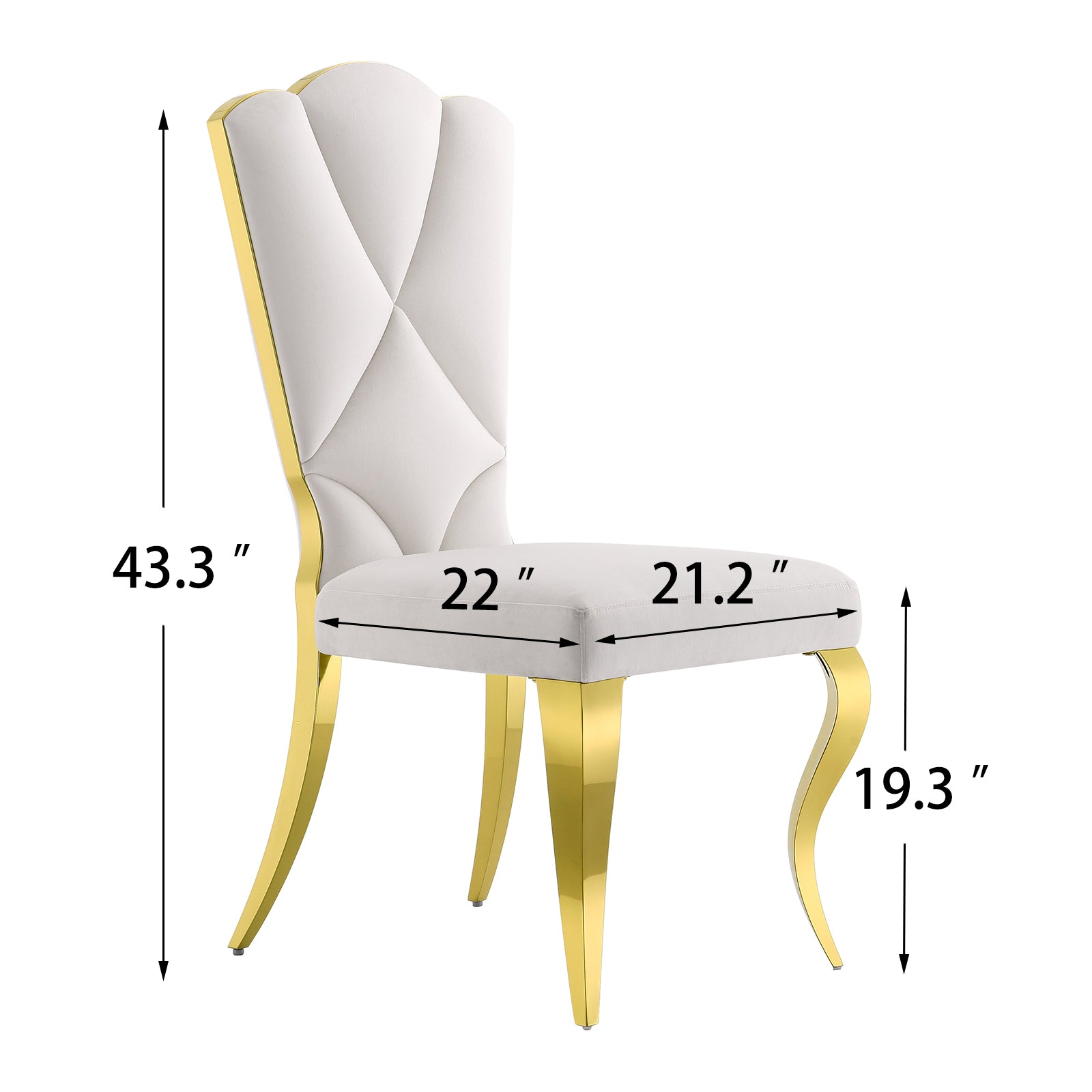White velvet dining chairs | Cloud backrest design | Gold Metal legs | C142