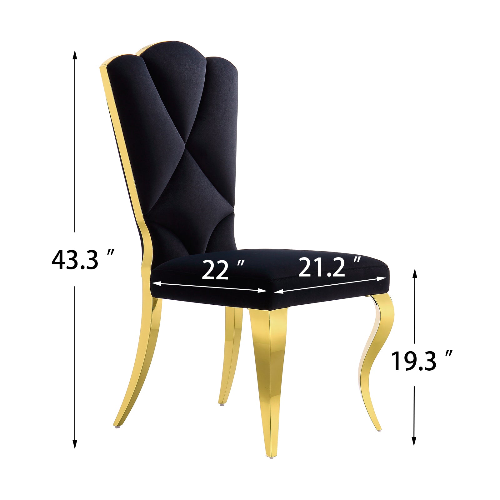 Black velvet dining chairs | Cloud backrest design | Gold Metal legs | C140