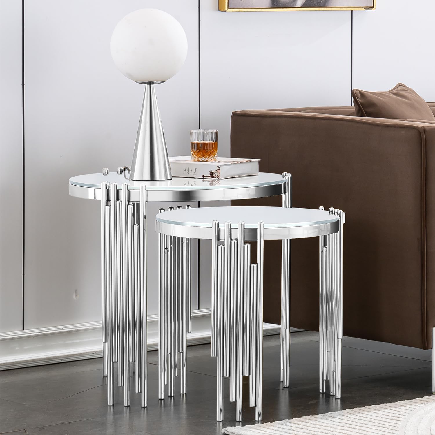 Nesting End Table with Metal multi-cylindrical legs | E421