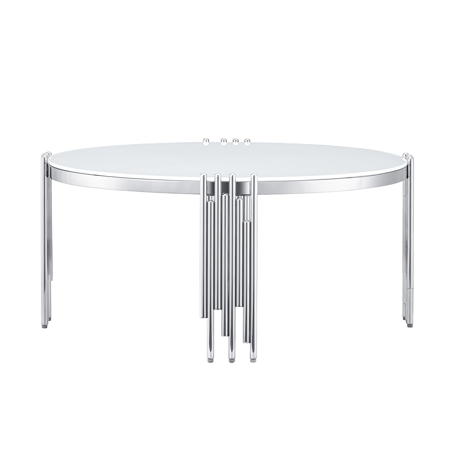 Glass Silver Round Coffee Table with Metal multi-cylindrical legs | F321
