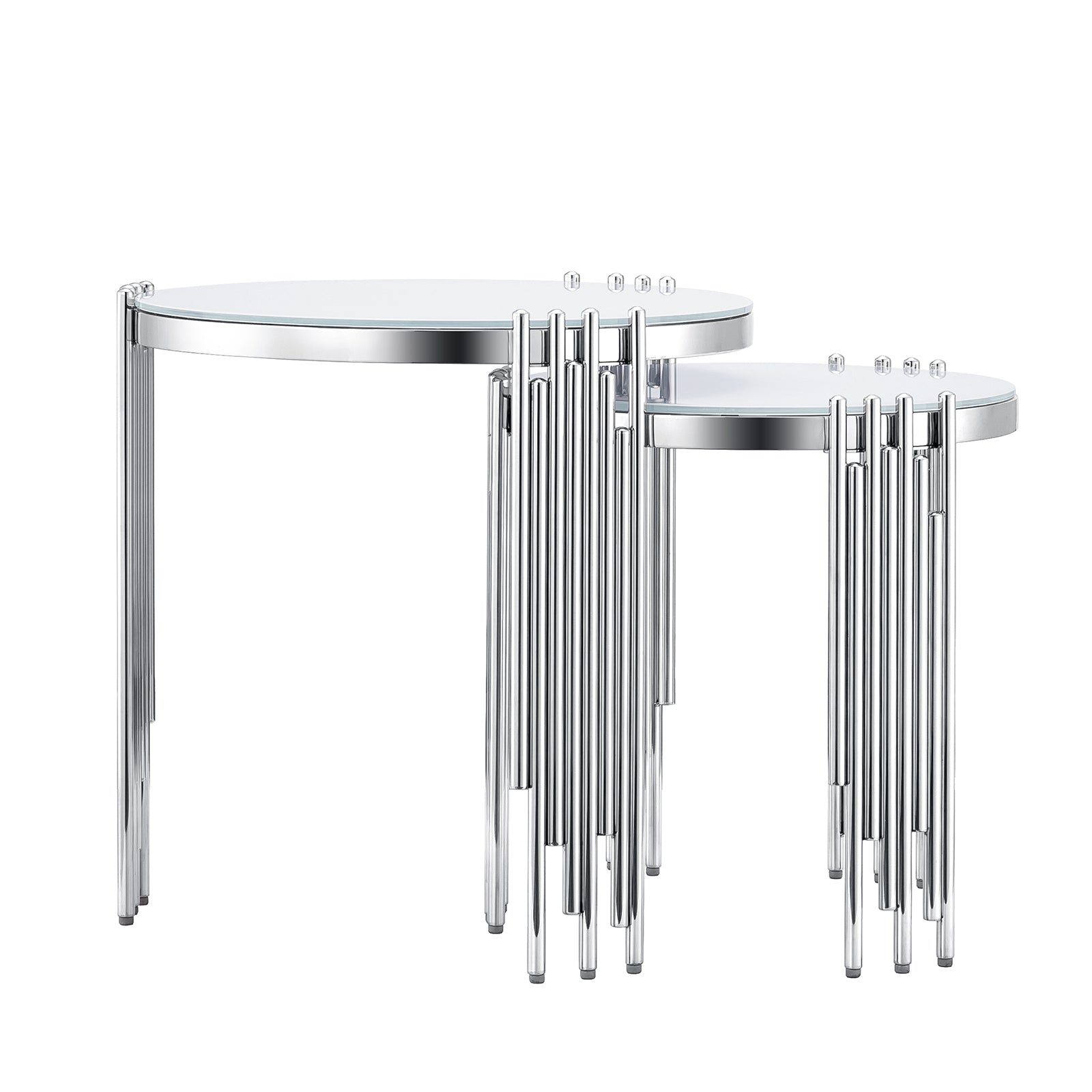 Silver Round coffee table set | Metal multi-cylindrical legs | L221