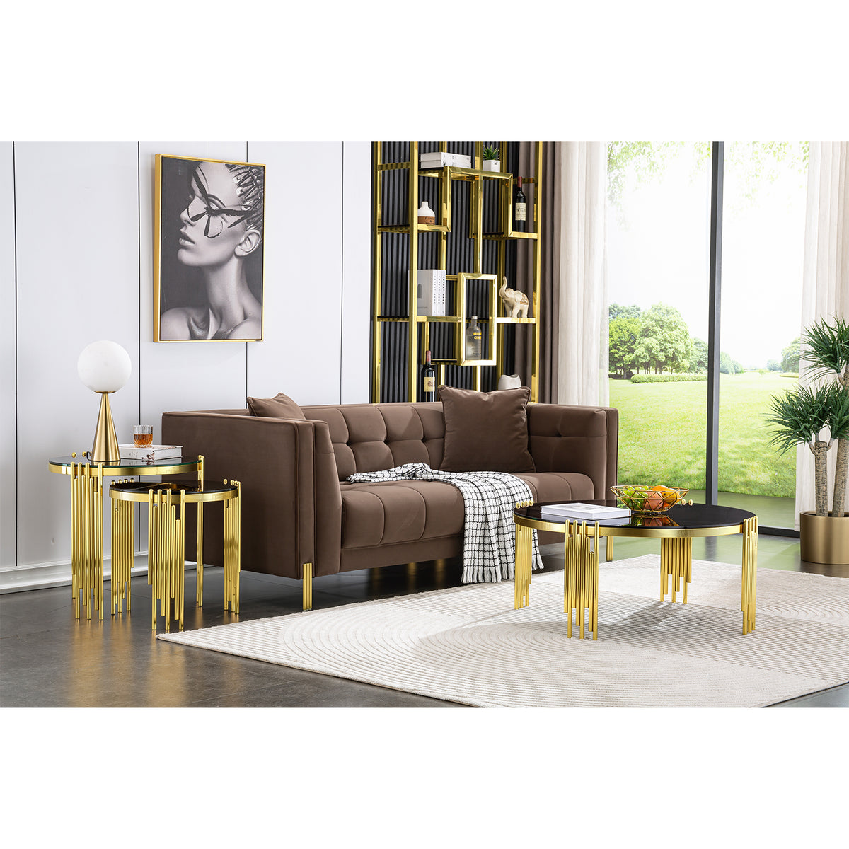 Gold Table Set Gold Round coffee table set | AUZ Furniture