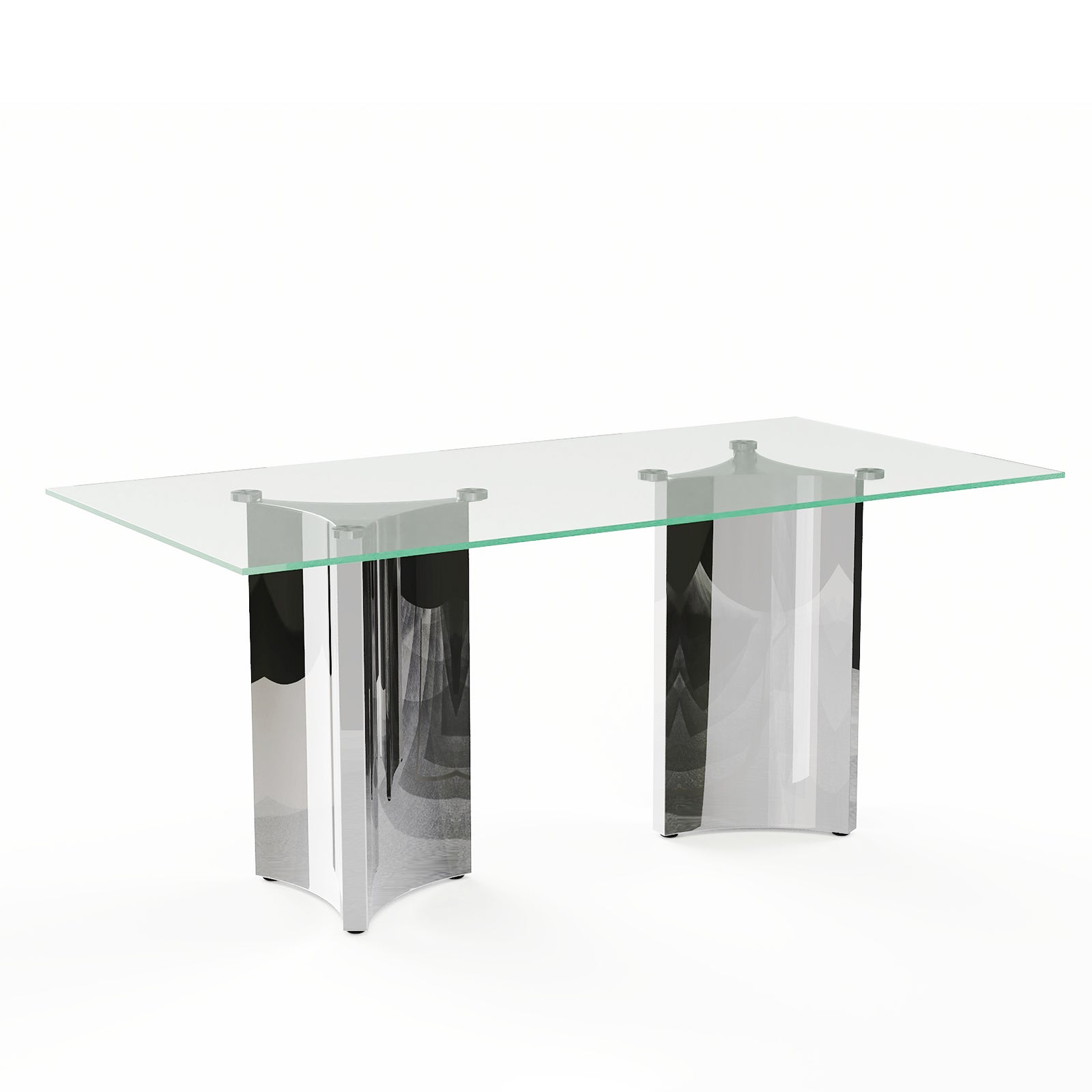 70" Glass Dining Table | Triangle Base Dining Table Table for 4-6 | Stainless Steel Frame  | T237