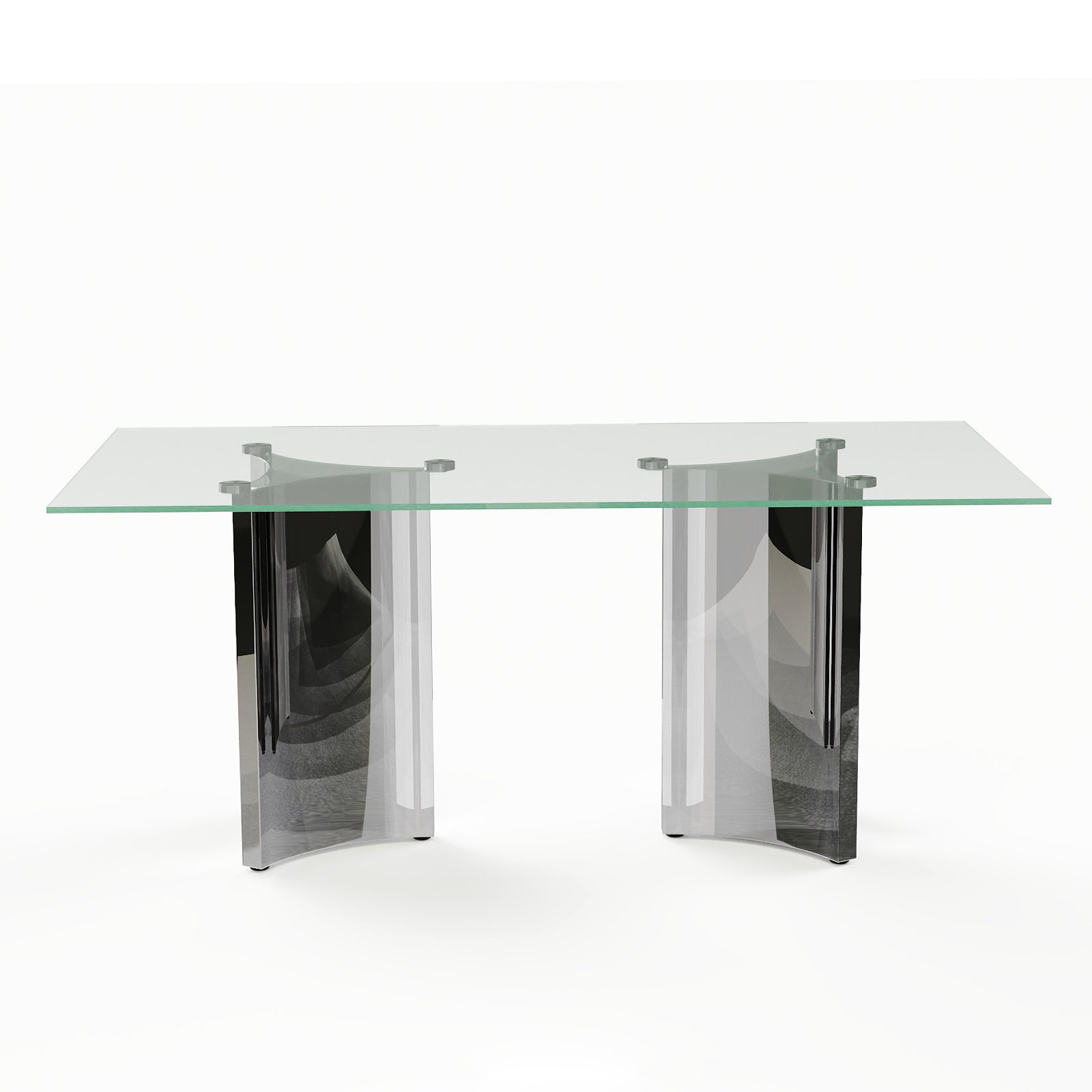70" Glass Dining Table | Triangle Base Dining Table Table for 4-6 | Stainless Steel Frame  | T237