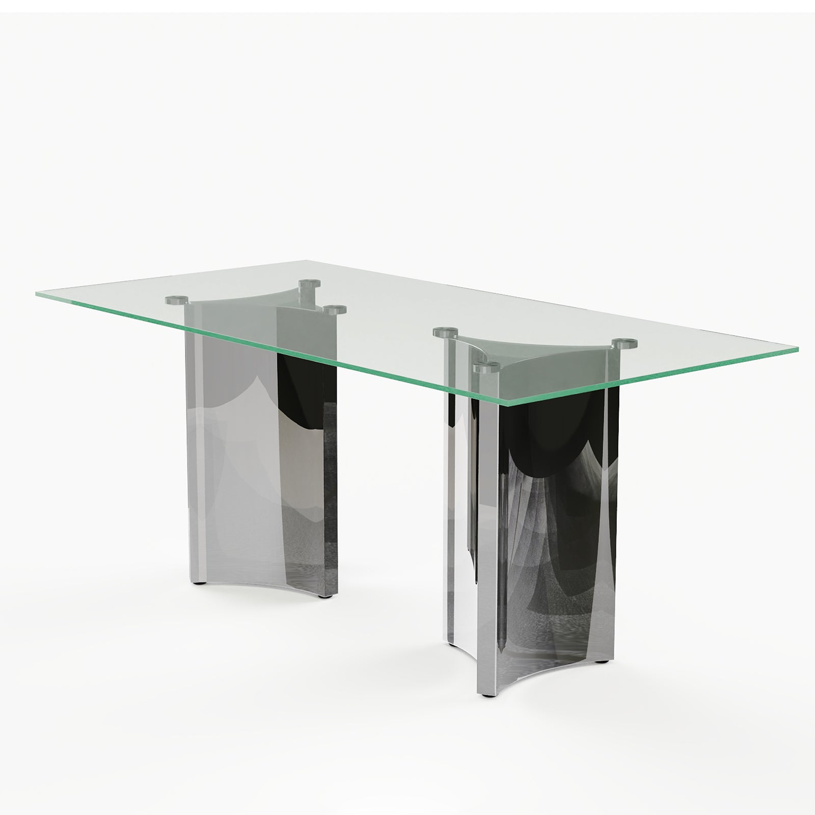 70" Glass Dining Table | Triangle Base Dining Table Table for 4-6 | Stainless Steel Frame  | T237