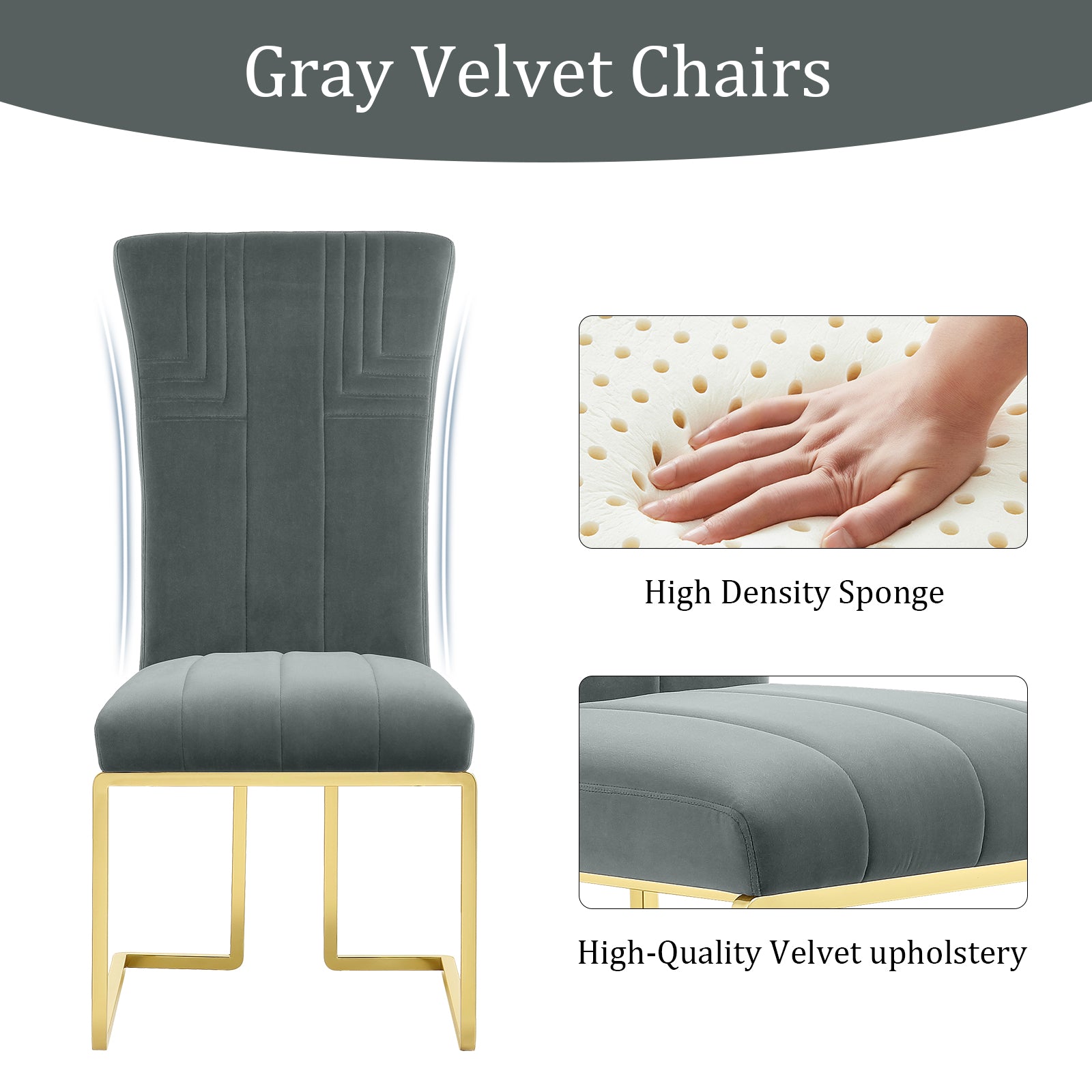 Gray Velvet dining chairs | Metal Sled Base| C119