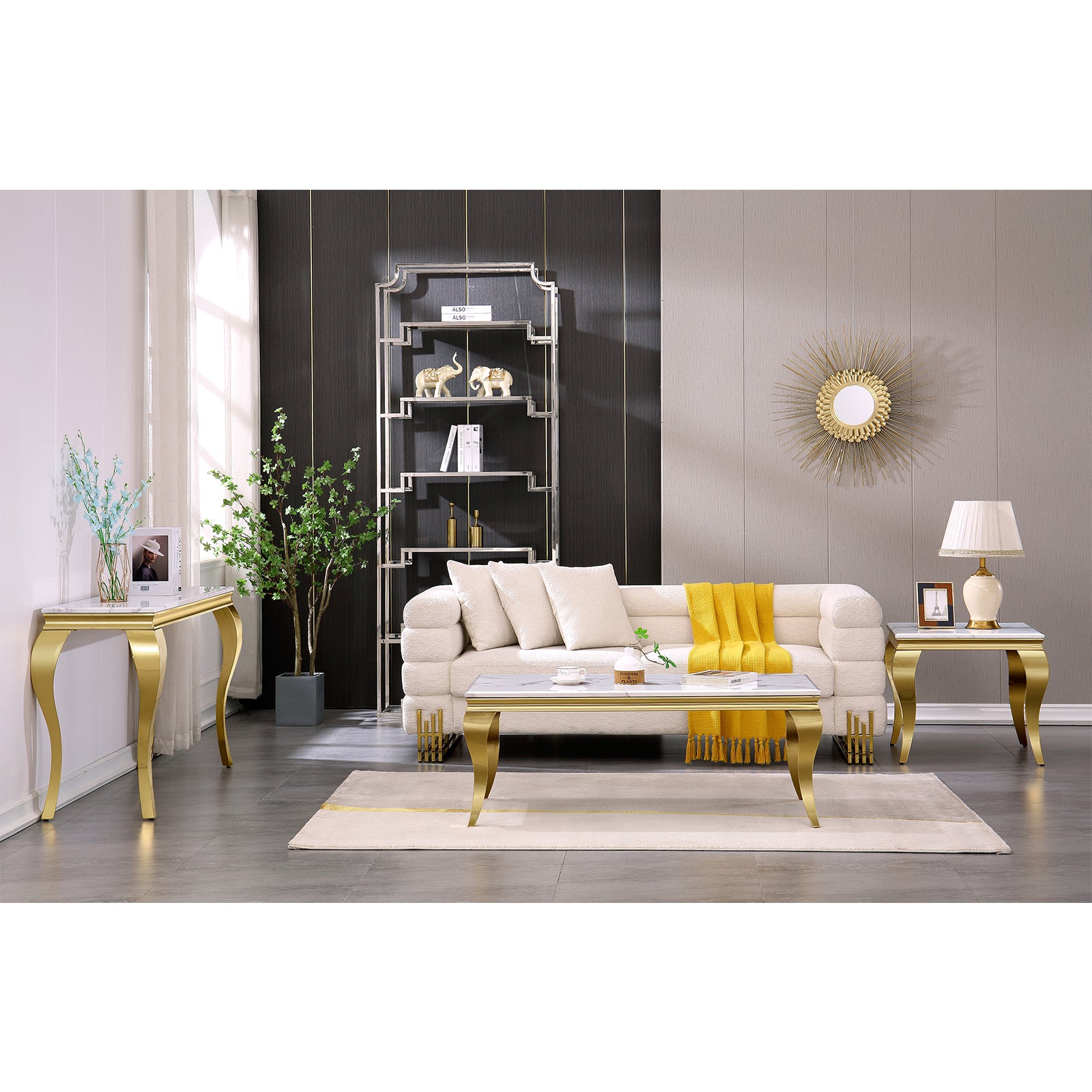 White Gold End Table with Stainless Steel Legs | E411