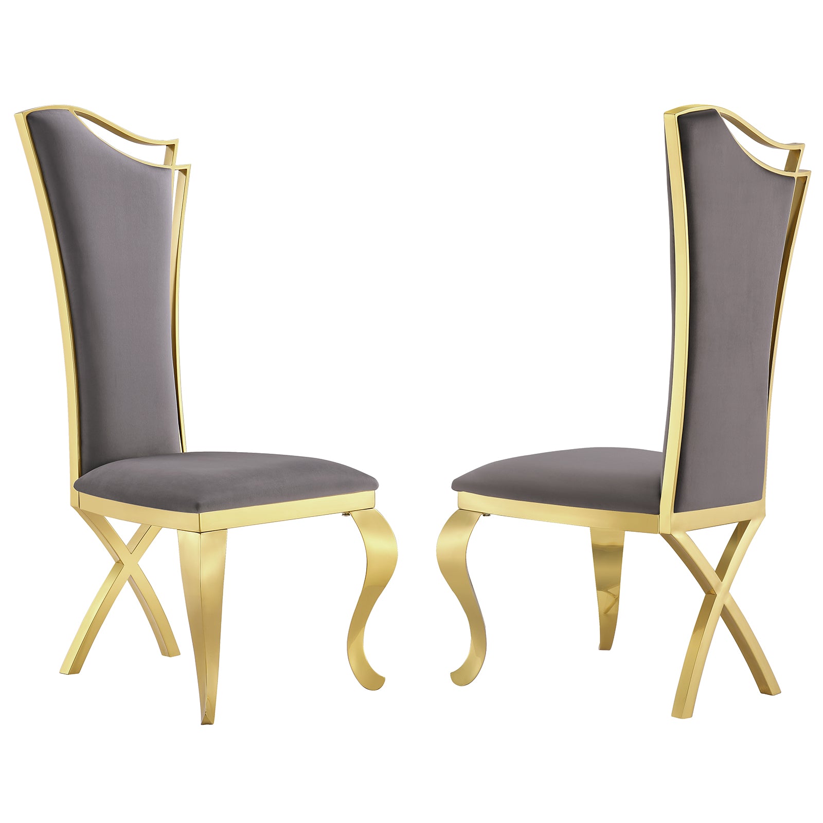 Gray Velvet Dining Chairs | Streamlined High backrest | Gold Metal Legs | C167