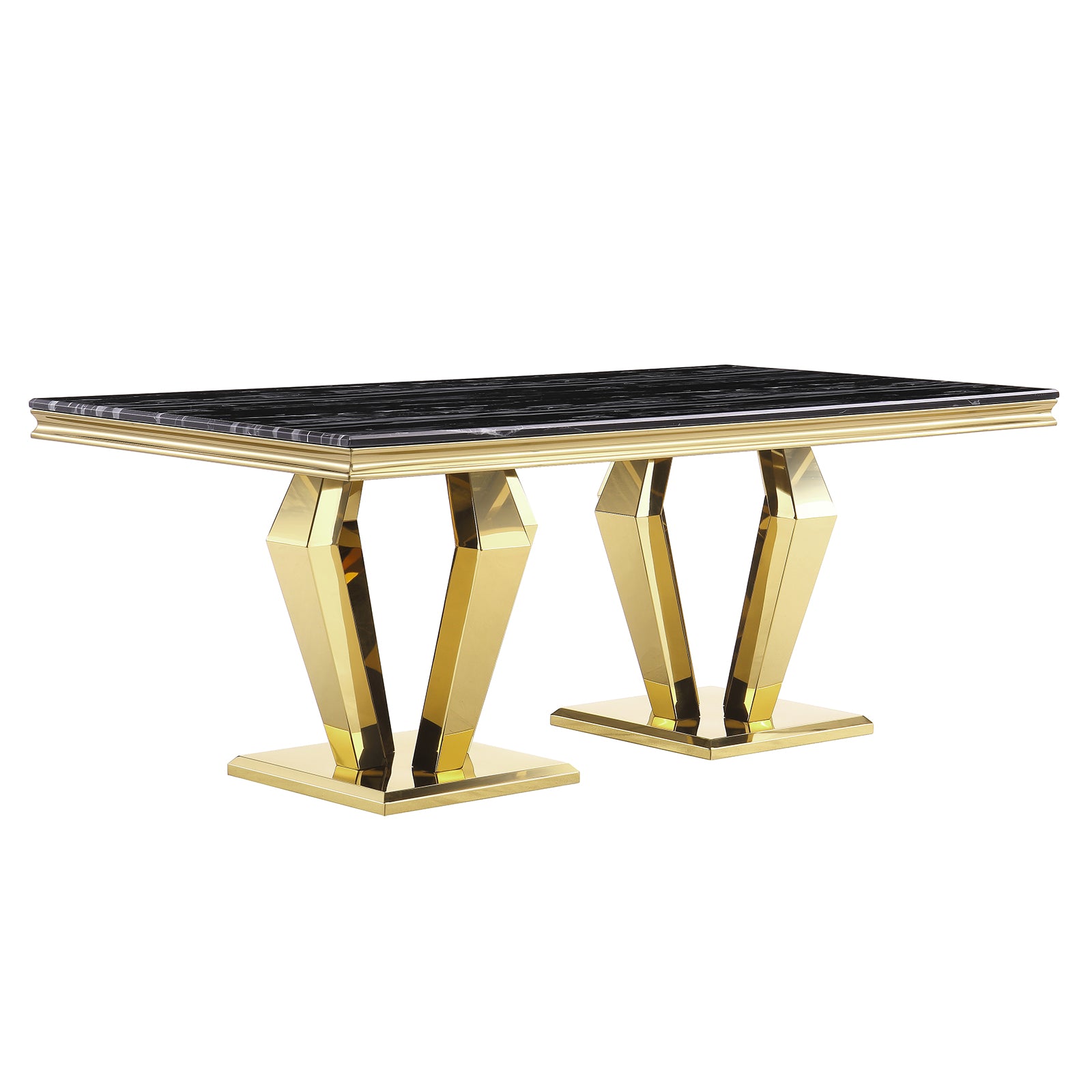 Dining table for 8 people | 78" Black Top | Metal Four geometric legs | T209