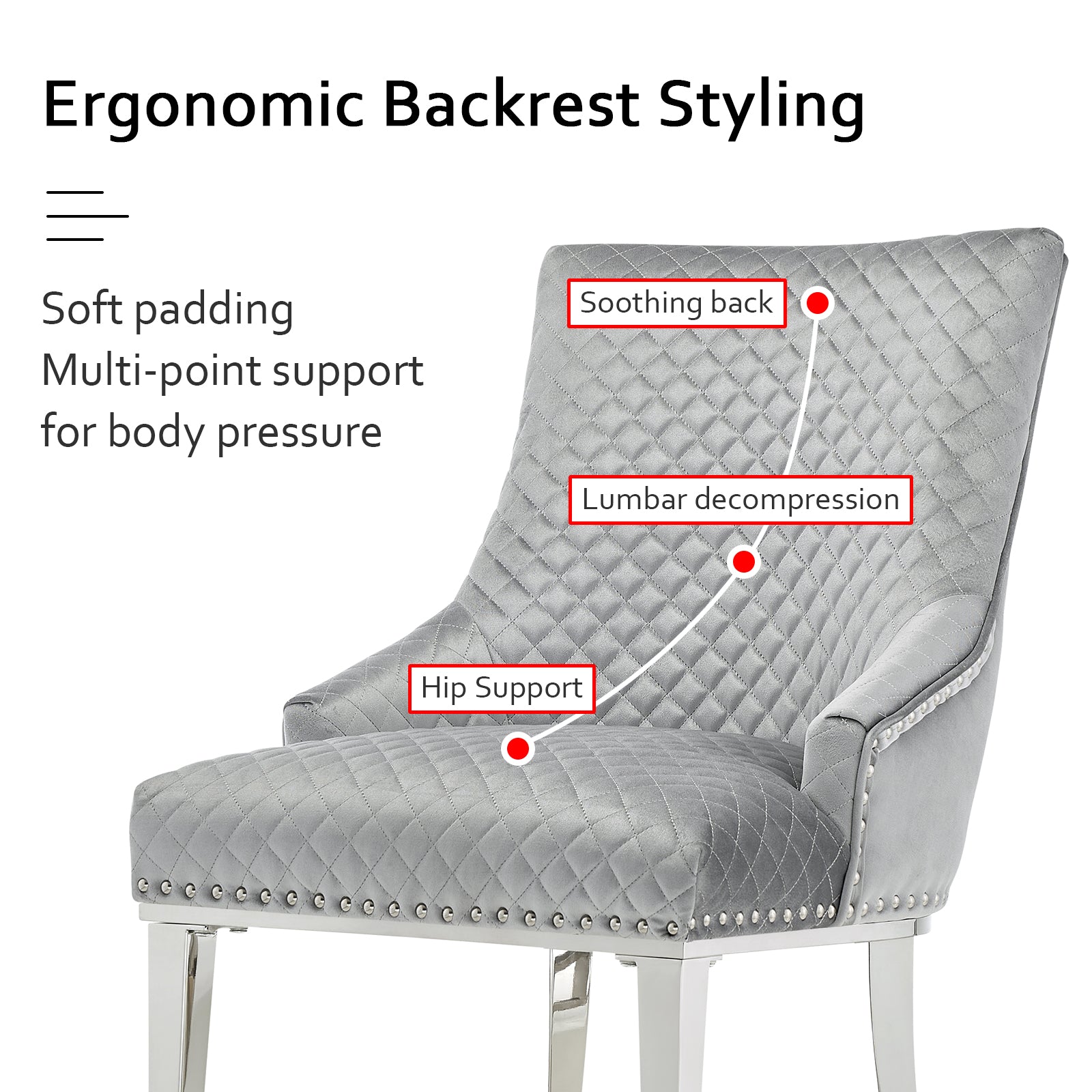 Gray Velvet Chairs | Nailhead Trim | Metal legs | C105