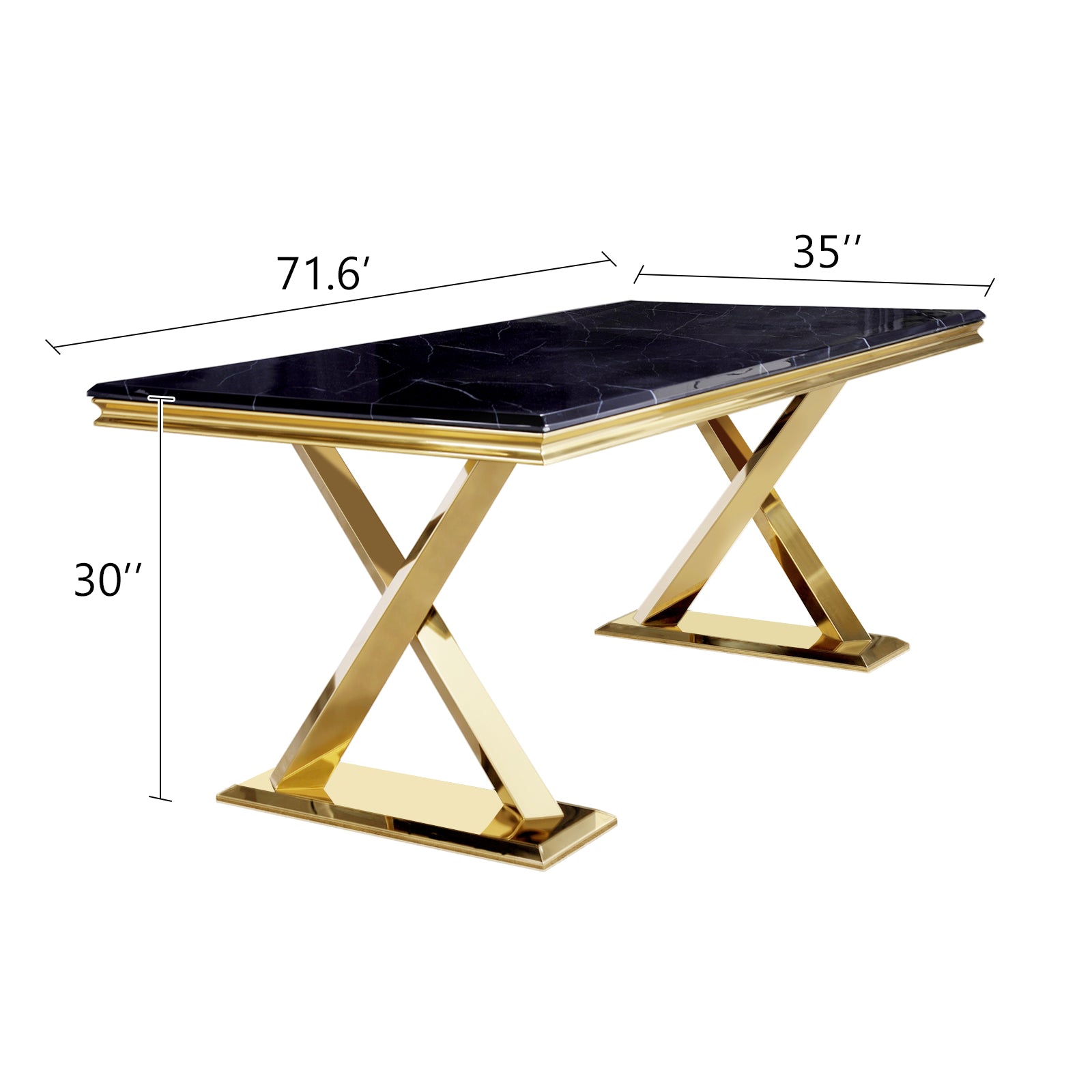 Black DIning table | 72" Rectangle Top |  Gold Metal X legs | T211