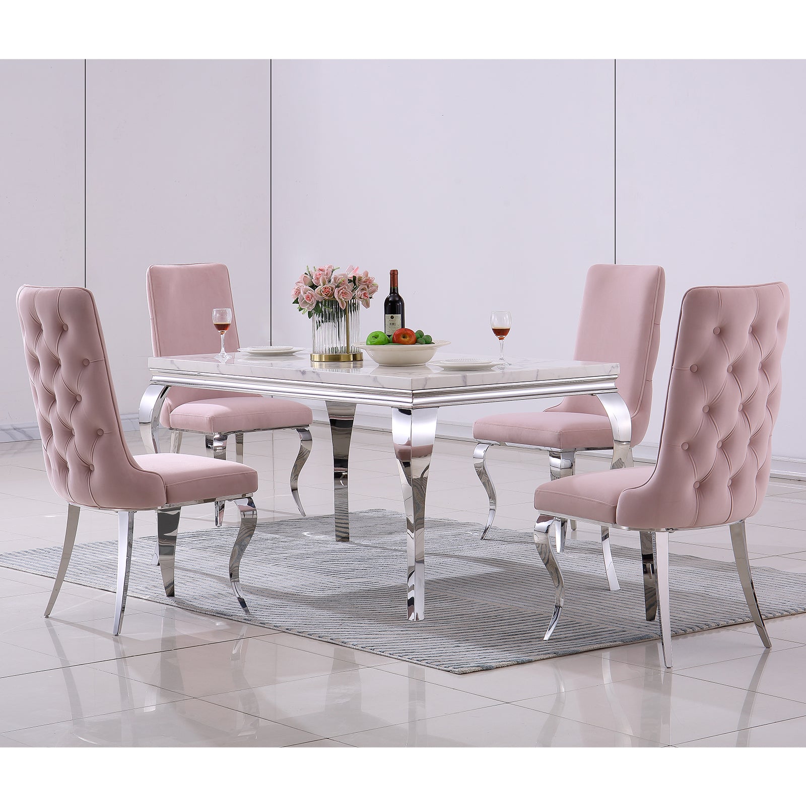 Pink velvet Dining Chairs | Button Back | Heavy duty | Silver metal legs | C162