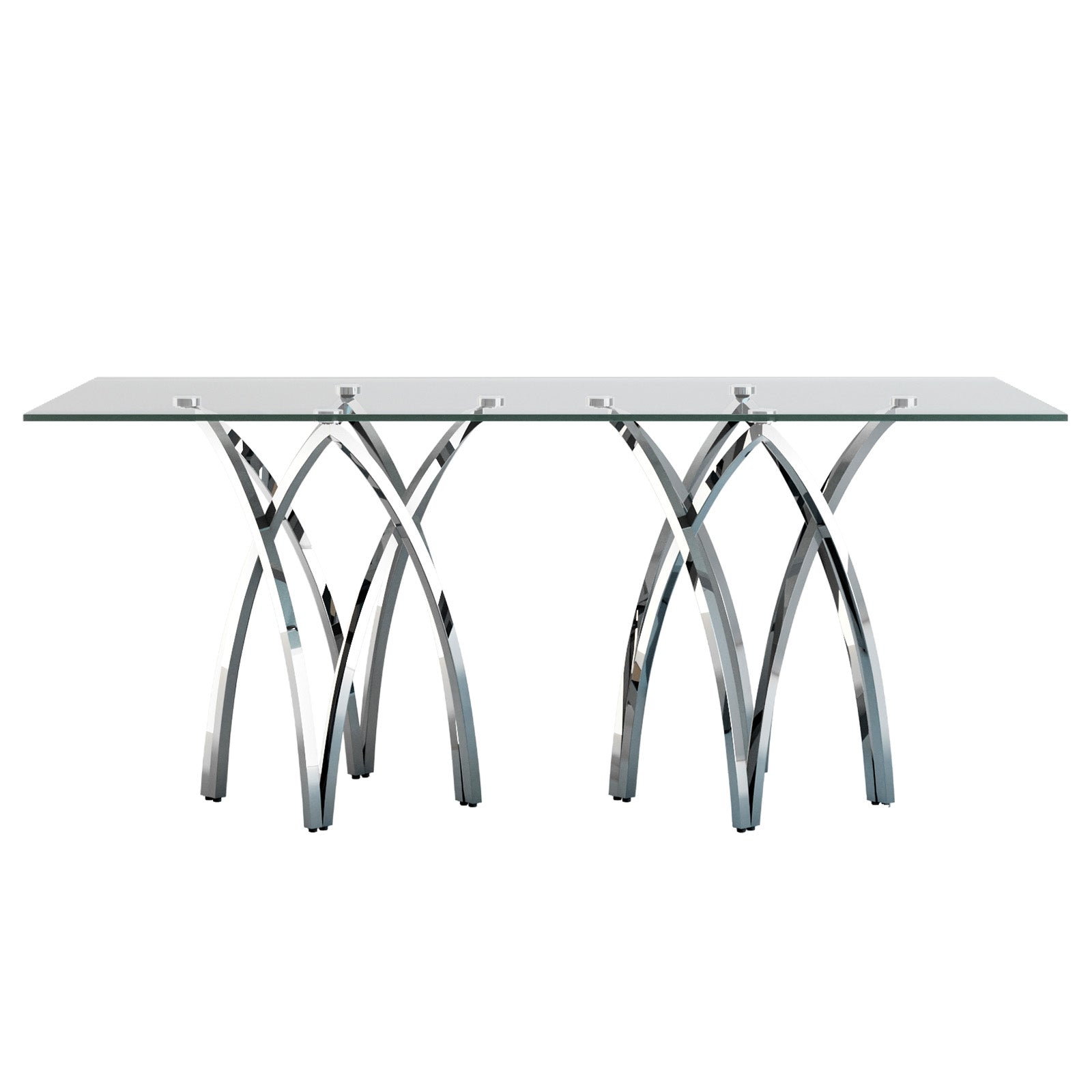 70" Crown Shape Dining Table | Glass Dining Table | Suitable for 4-6 People | Stainless Steel Silver Frame | T253