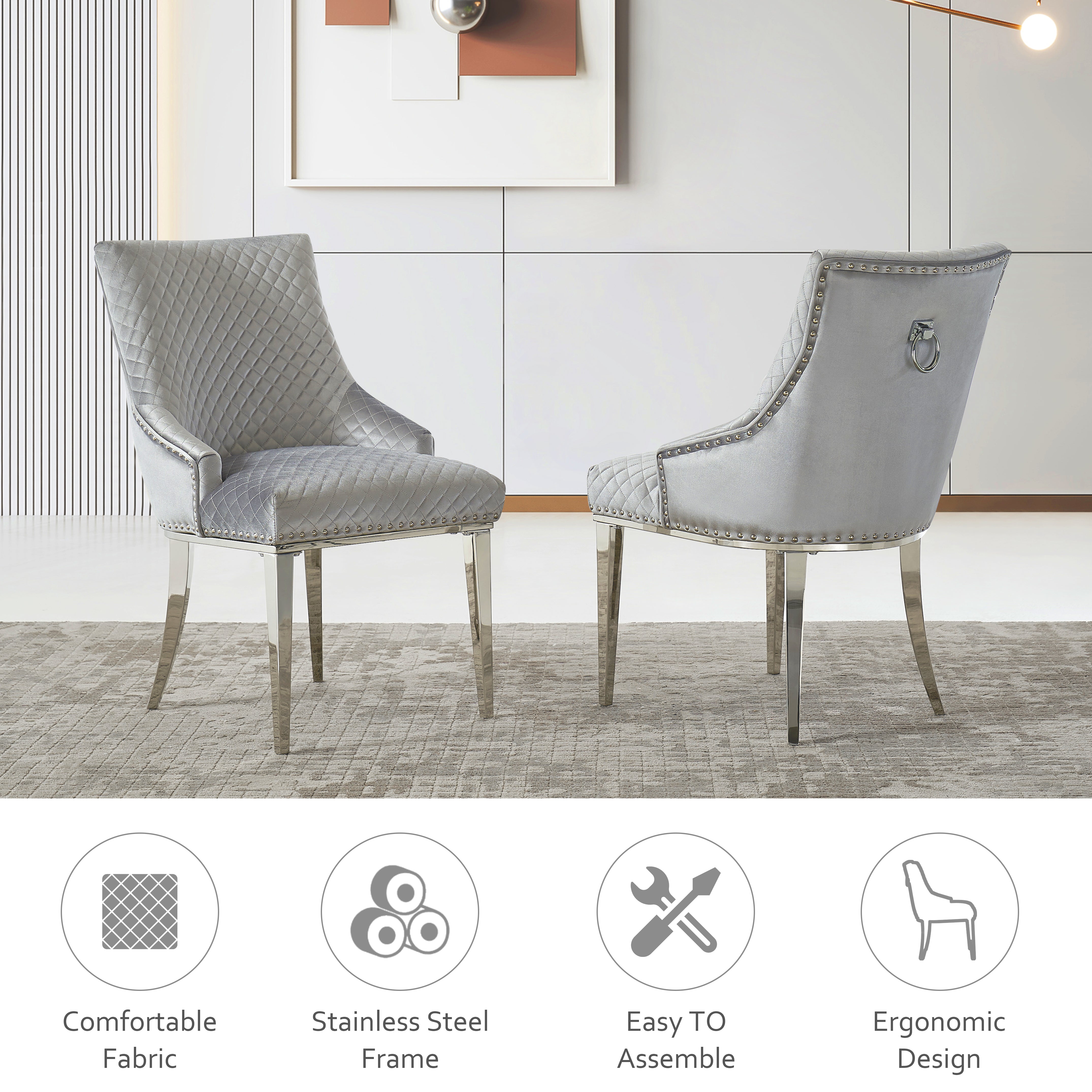 Gray Velvet Chairs | Nailhead Trim | Metal legs | C105