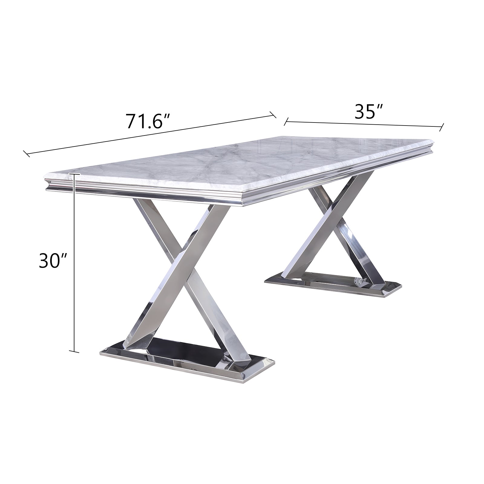 Gray Silver DIning table | 72" Rectangle Top |  Metal X legs | T212