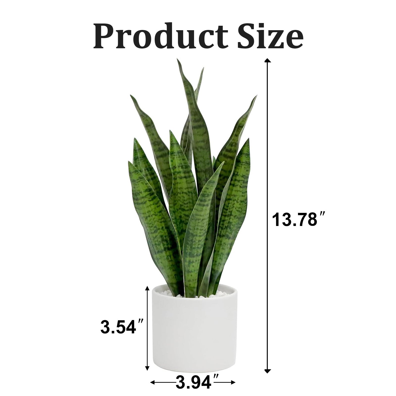 Artificial Snake Plant Set of 2 | 13.8"  Faux Snake Plant | with Pure White Ceramic Pots