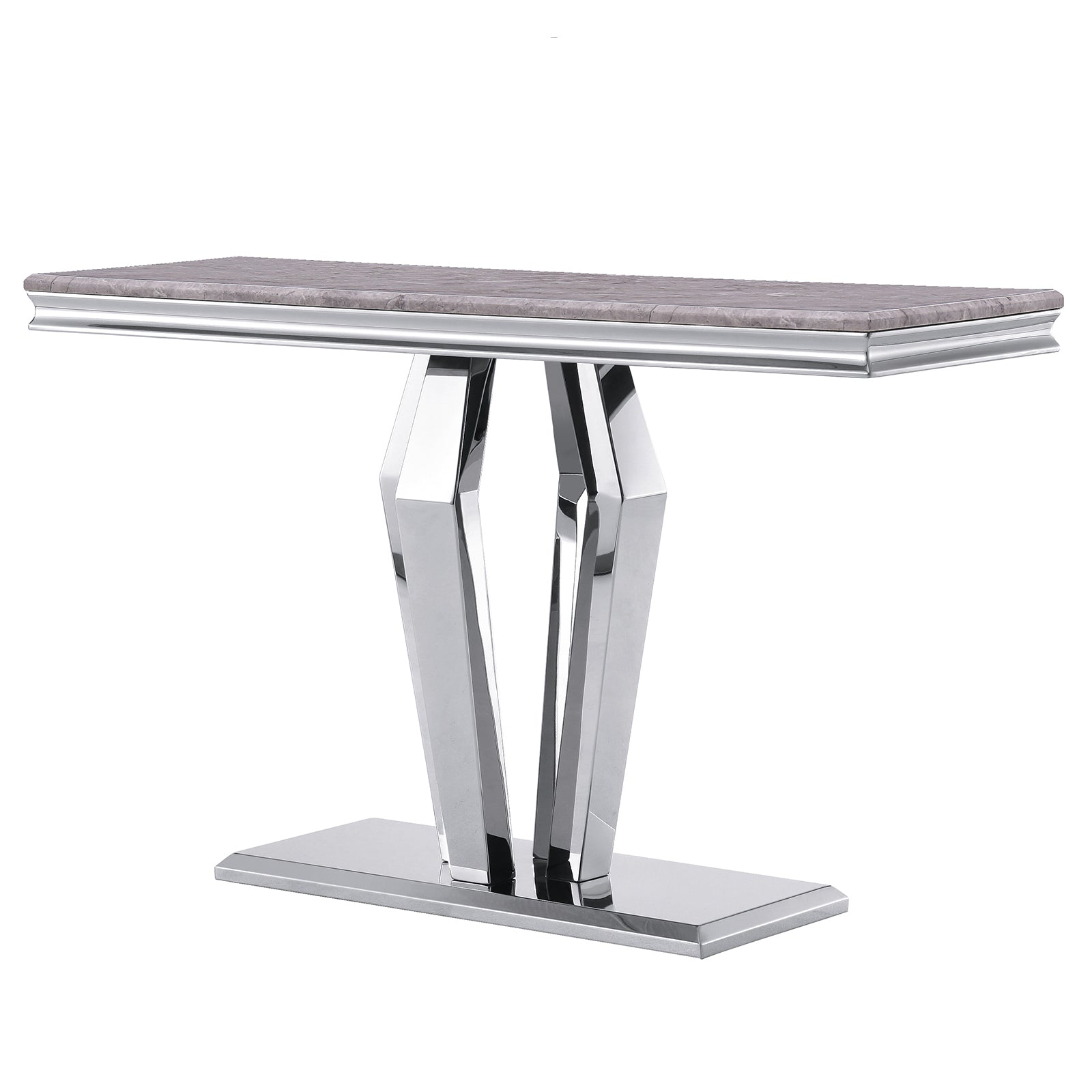 Silver Sofa Table with metal Geometric Base | S508