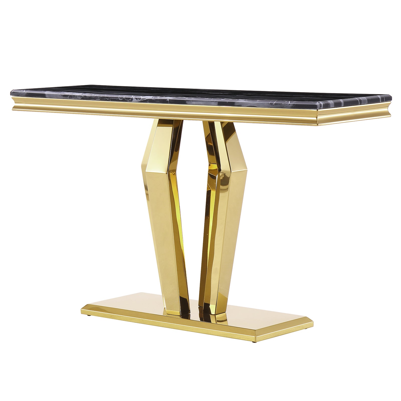Black Gold Sofa Table with metal Geometric Base | S507