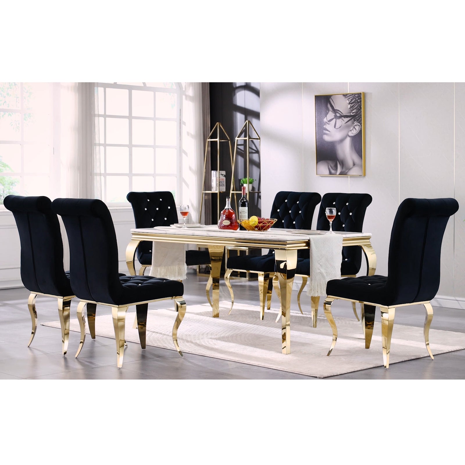Black Velvet dining Chairs| Button Tufted Crystal Back | C134