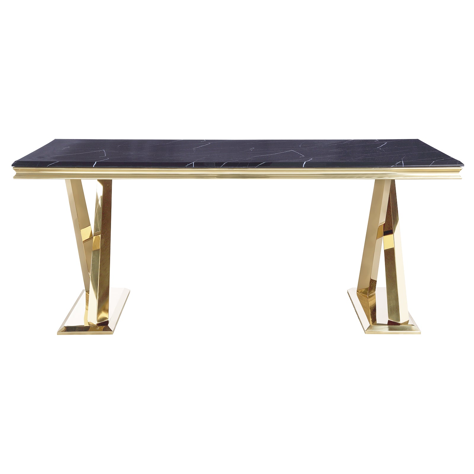 Black DIning table | 72" Rectangle Top |  Gold Metal X legs | T211