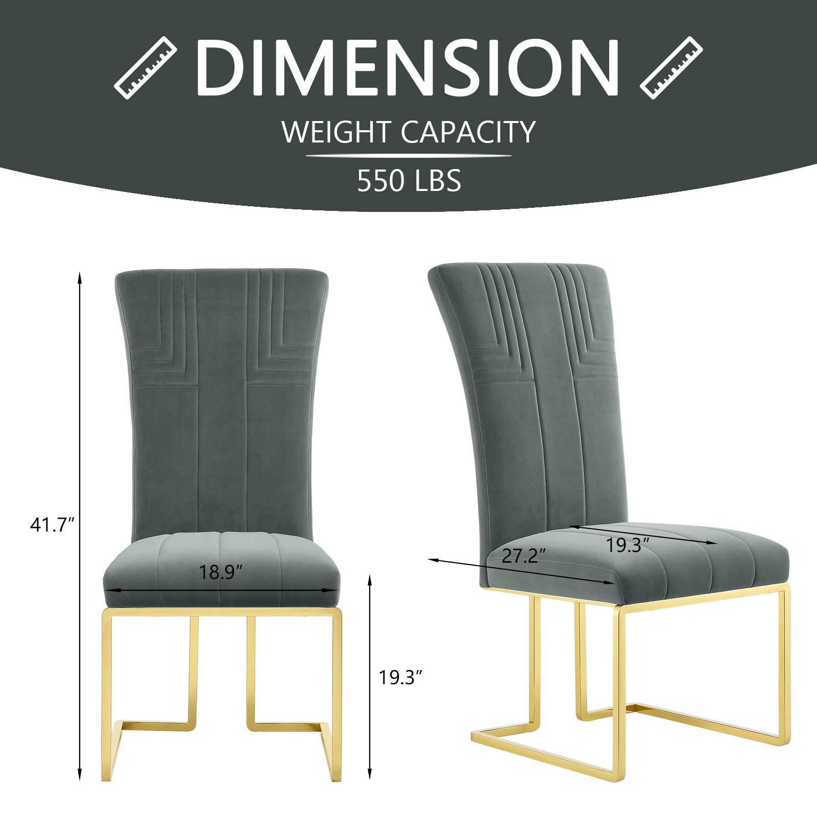 Gray Velvet dining chairs | Metal Sled Base| C119