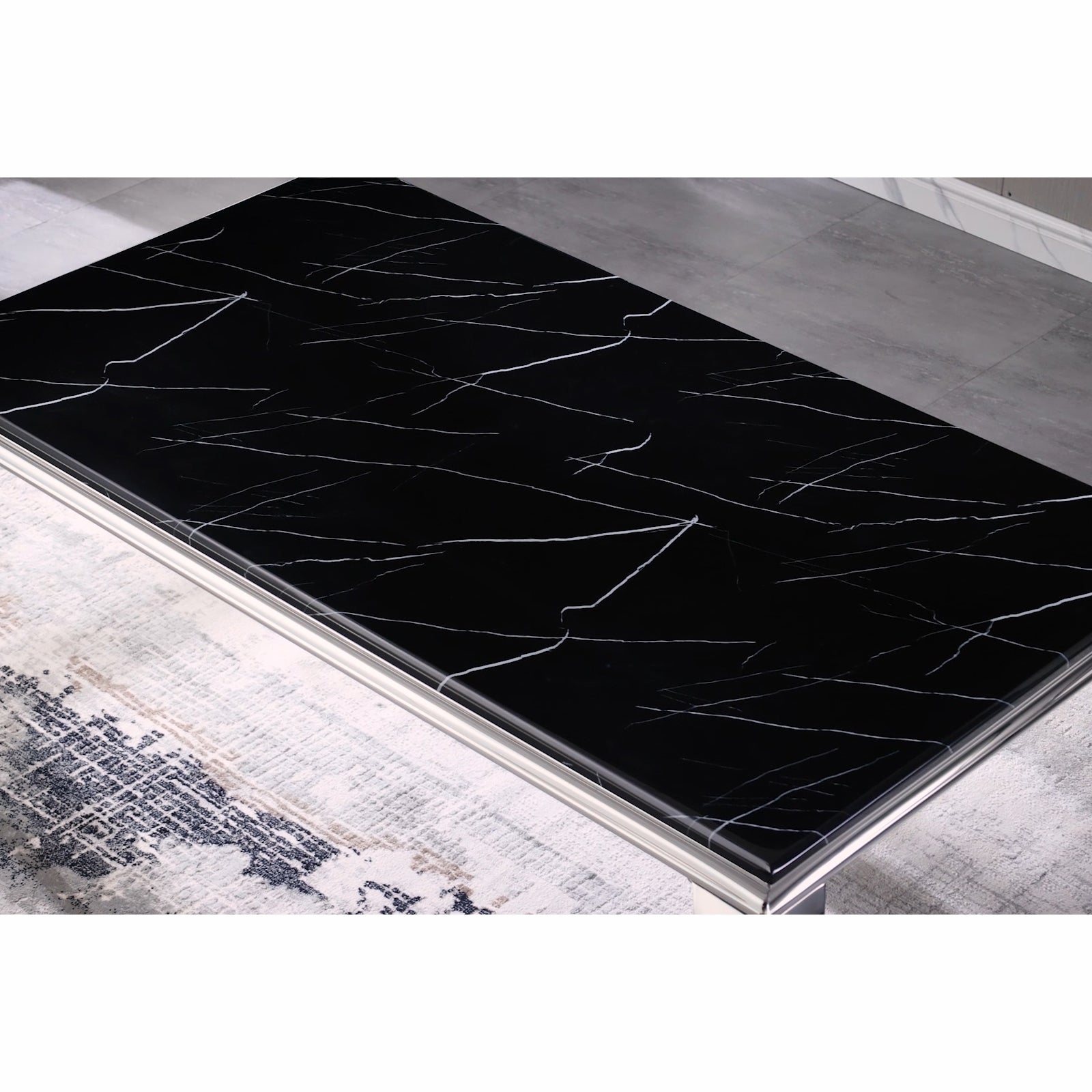 Black dining table | 63" Tabletop | Silver Metal Cabriole Legs | T204
