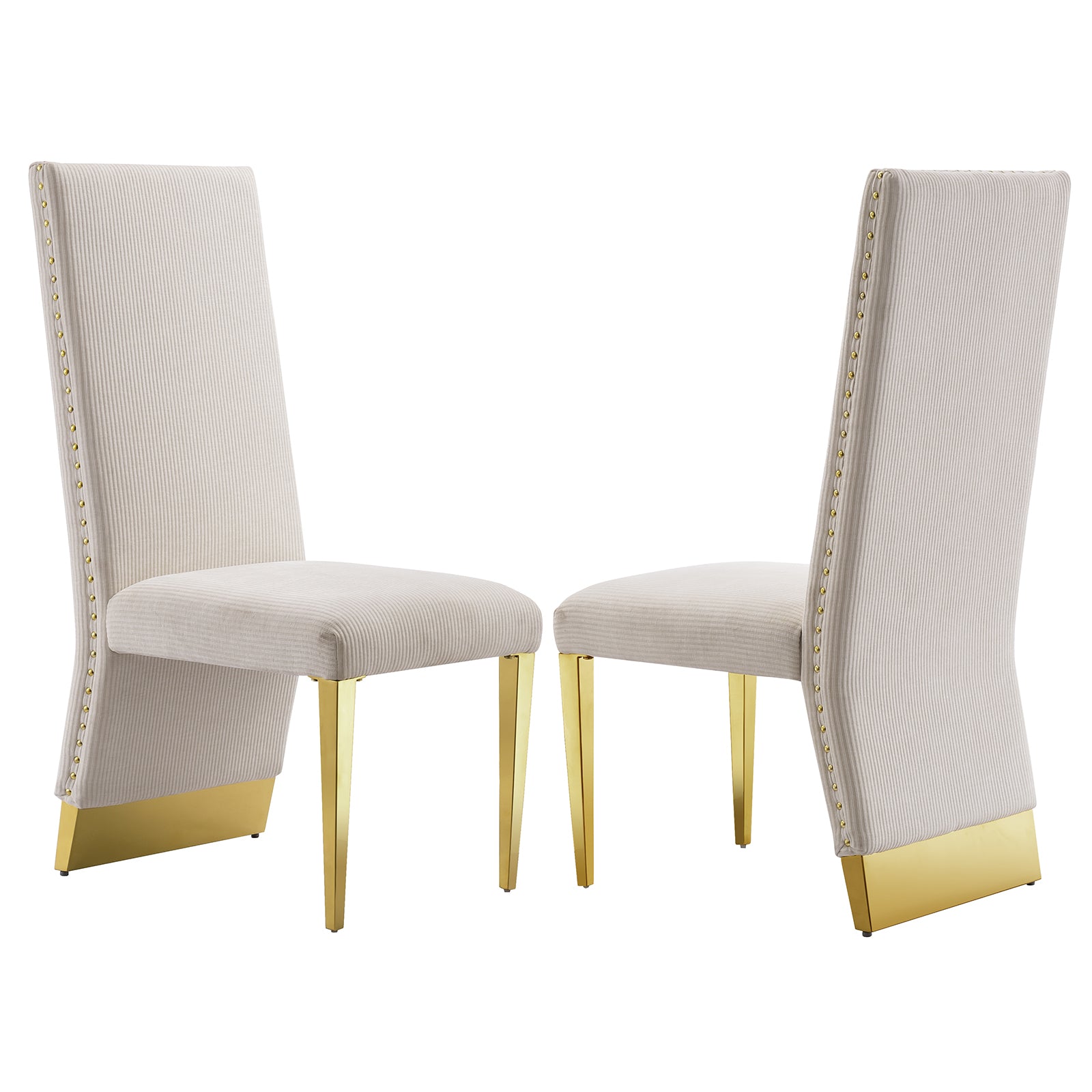 Warm Color  Fabric Dining Chairs | Nailhead Trims| Metal Legs| C177