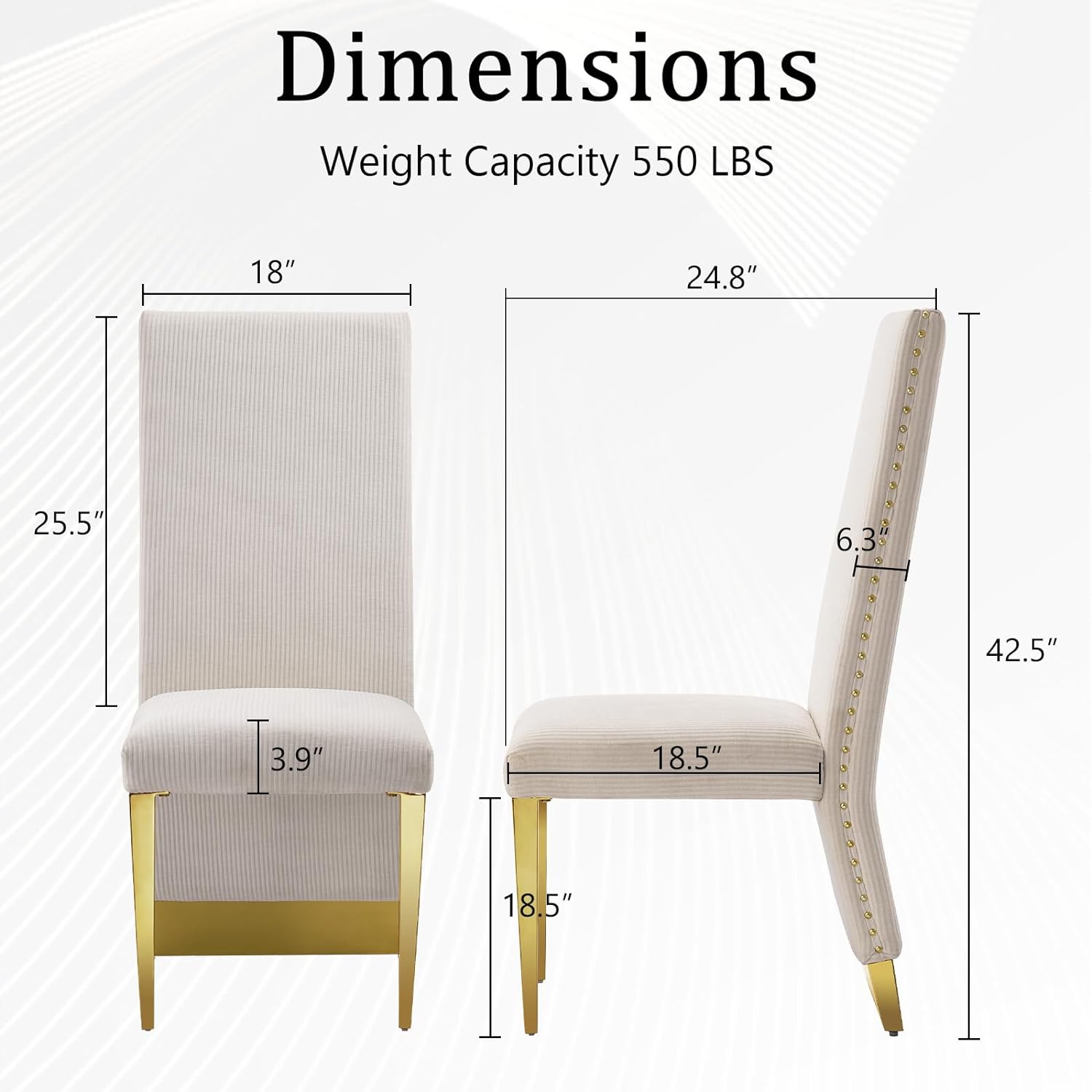 Warm Color  Fabric Dining Chairs | Nailhead Trims| Metal Legs| C177
