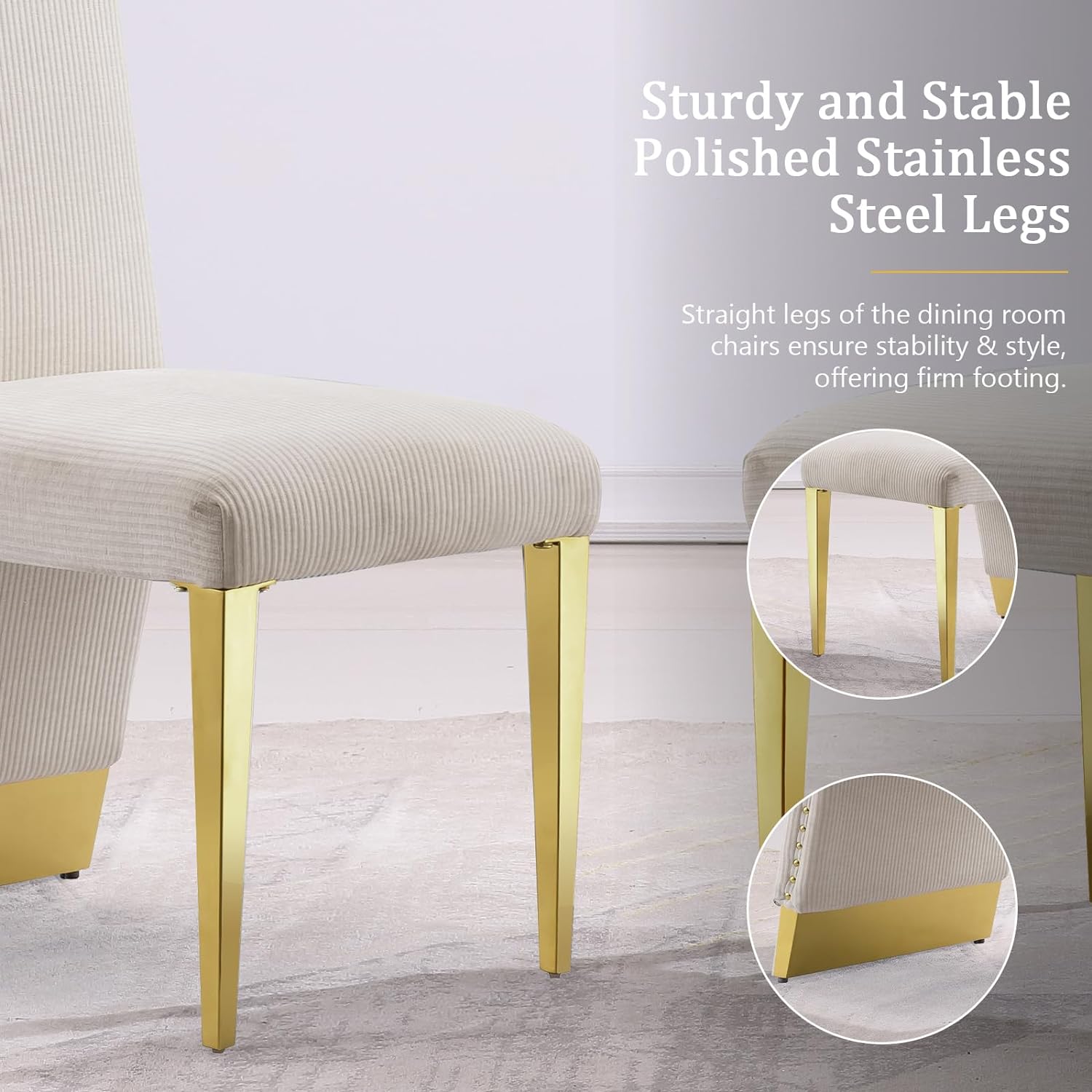 Warm Color  Fabric Dining Chairs | Nailhead Trims| Metal Legs| C177
