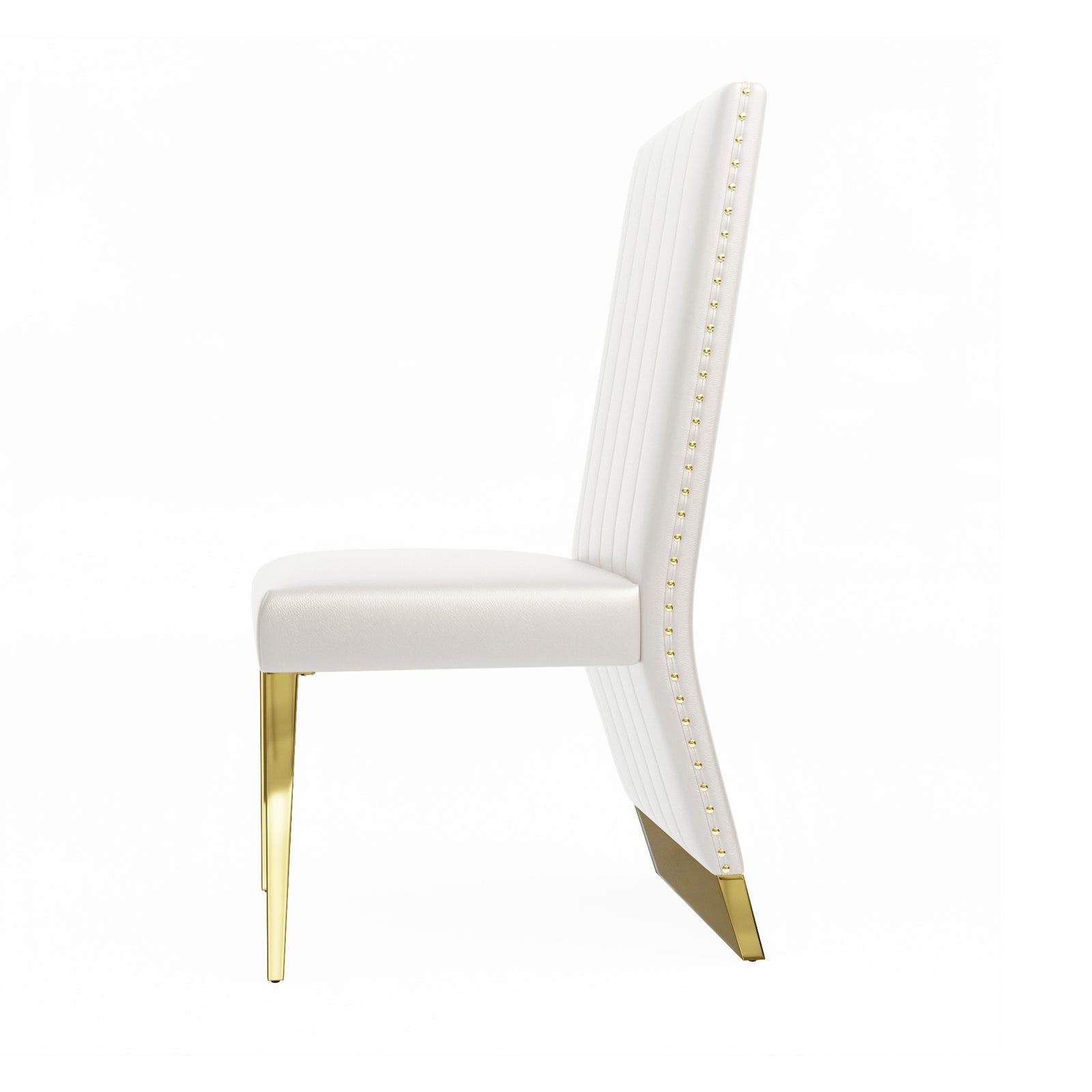 White leather Dining Chairs | Nailhead Trim | Metal gold legs | C159