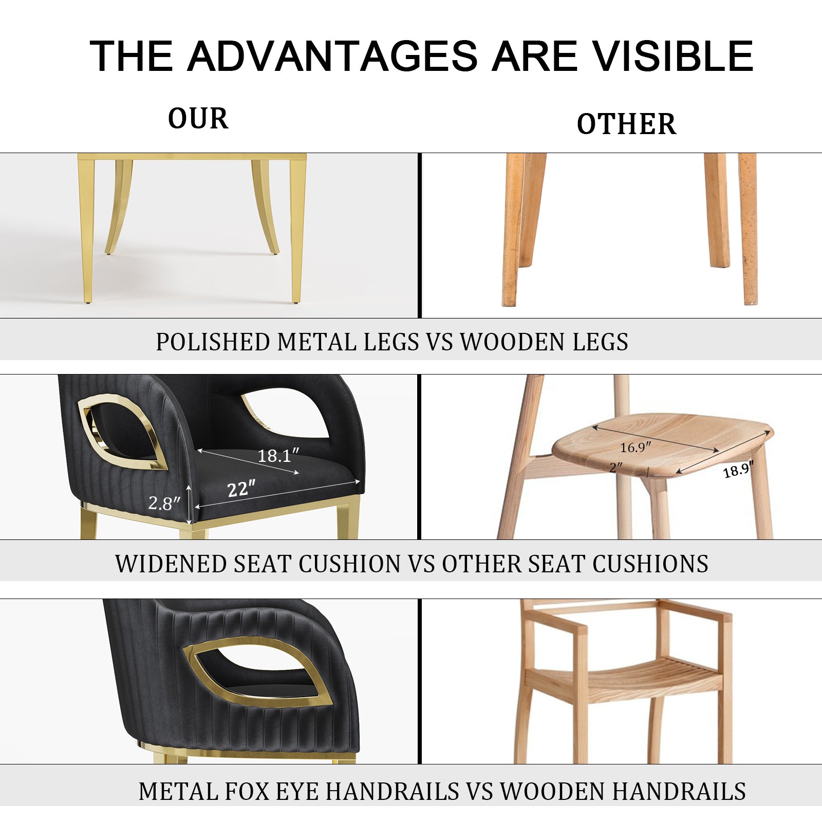 Black Velvet Chairs | Fox-Eye Armrest | Gold metal legs | C102